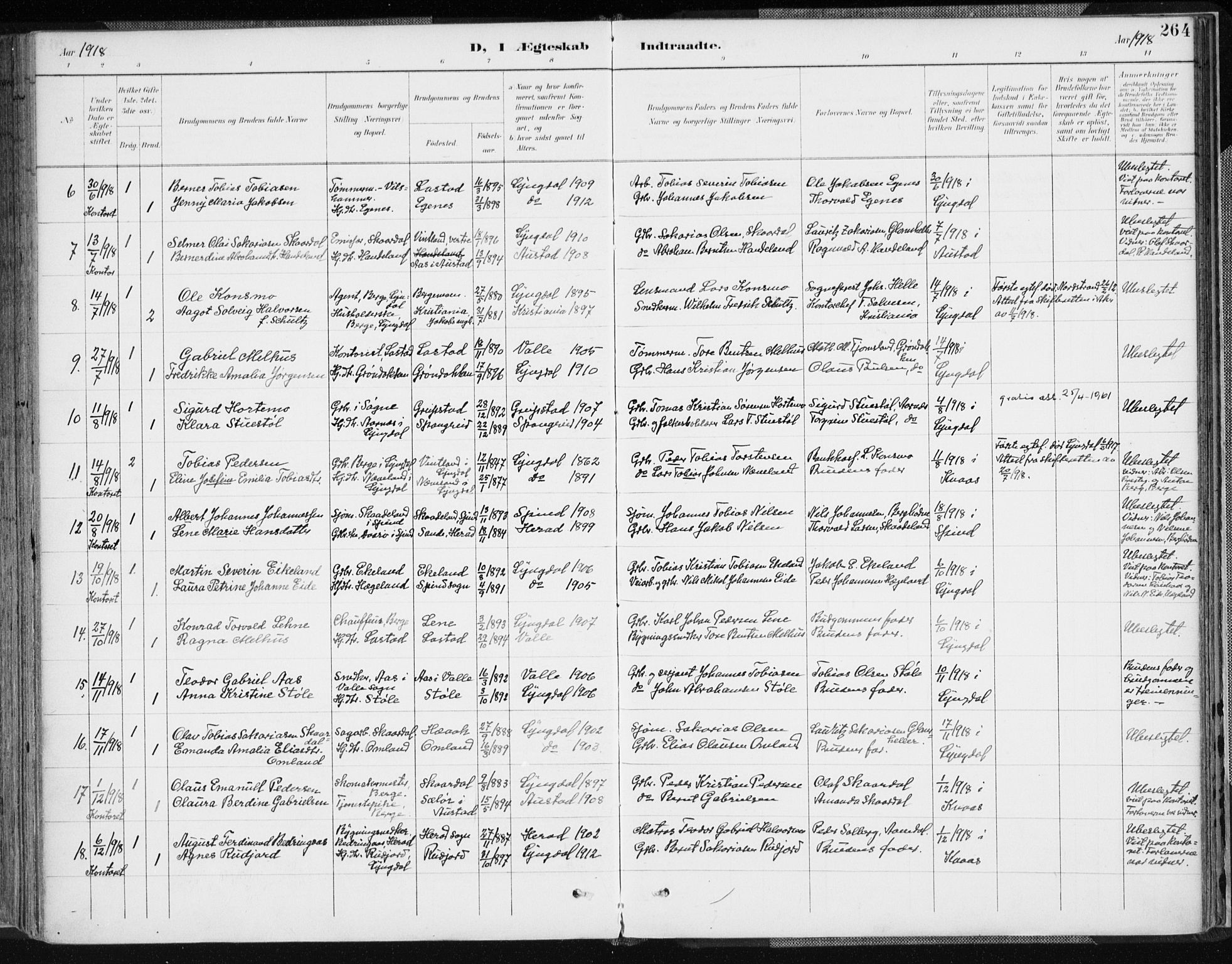 Lyngdal sokneprestkontor, AV/SAK-1111-0029/F/Fa/Fac/L0012: Parish register (official) no. A 12, 1894-1918, p. 264