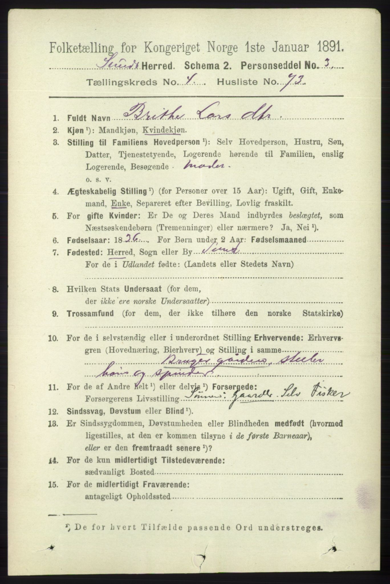 RA, 1891 census for 1245 Sund, 1891, p. 2322