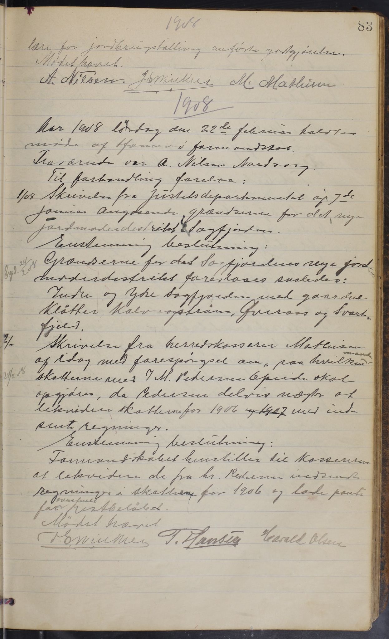 Hamarøy kommune. Formannskapet, AIN/K-18490.150/100/L0002: Møtebok, 1901-1914, p. 83