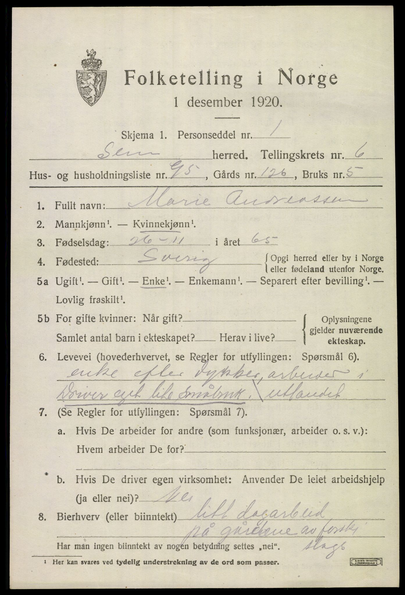 SAKO, 1920 census for Sem, 1920, p. 10339