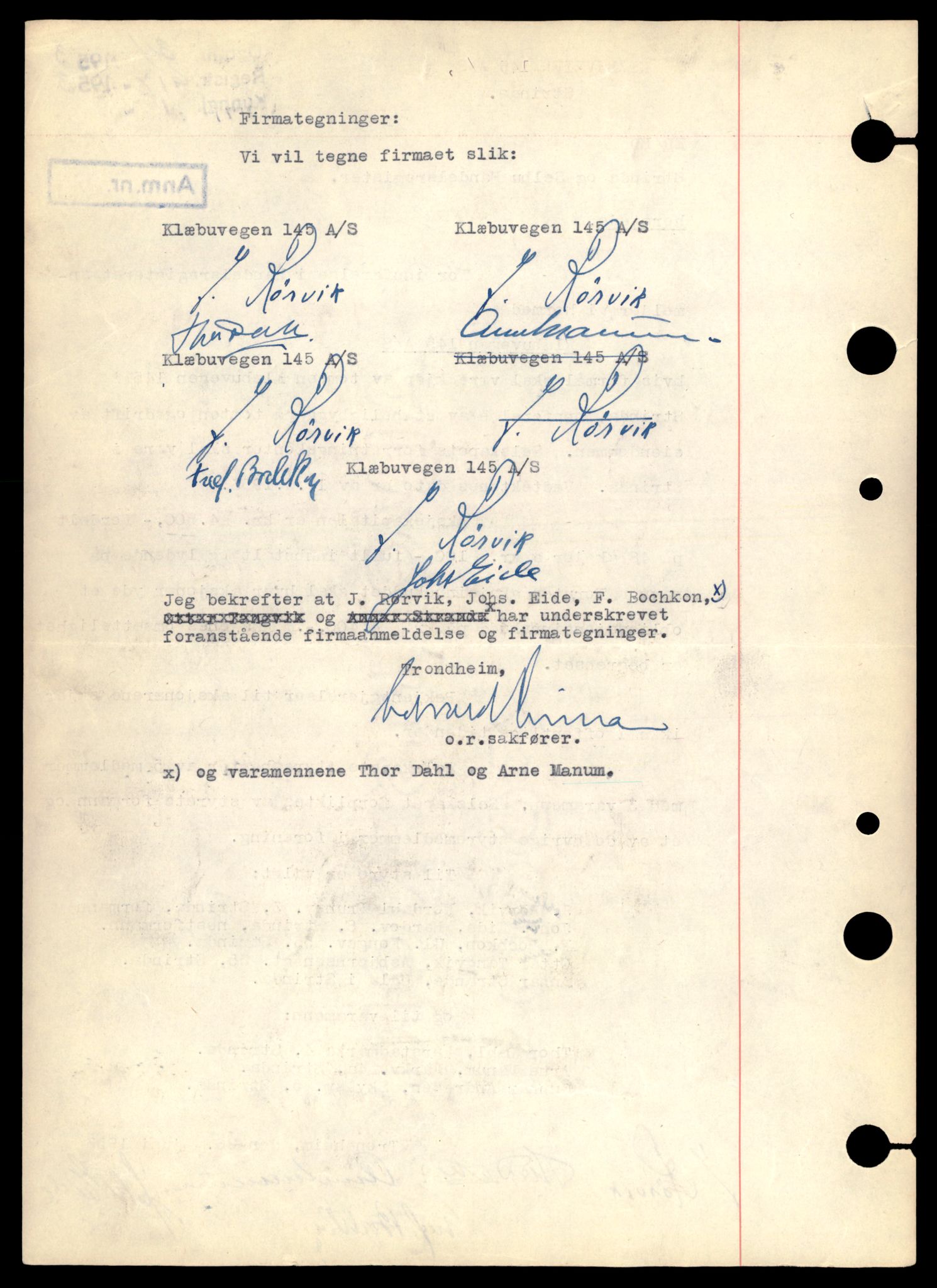 Trondheim byfogd, AV/SAT-A-0003/2/J/Jc/Jcd/L0009: Aksjeselskap, Kl-Me, 1944-1990, p. 4