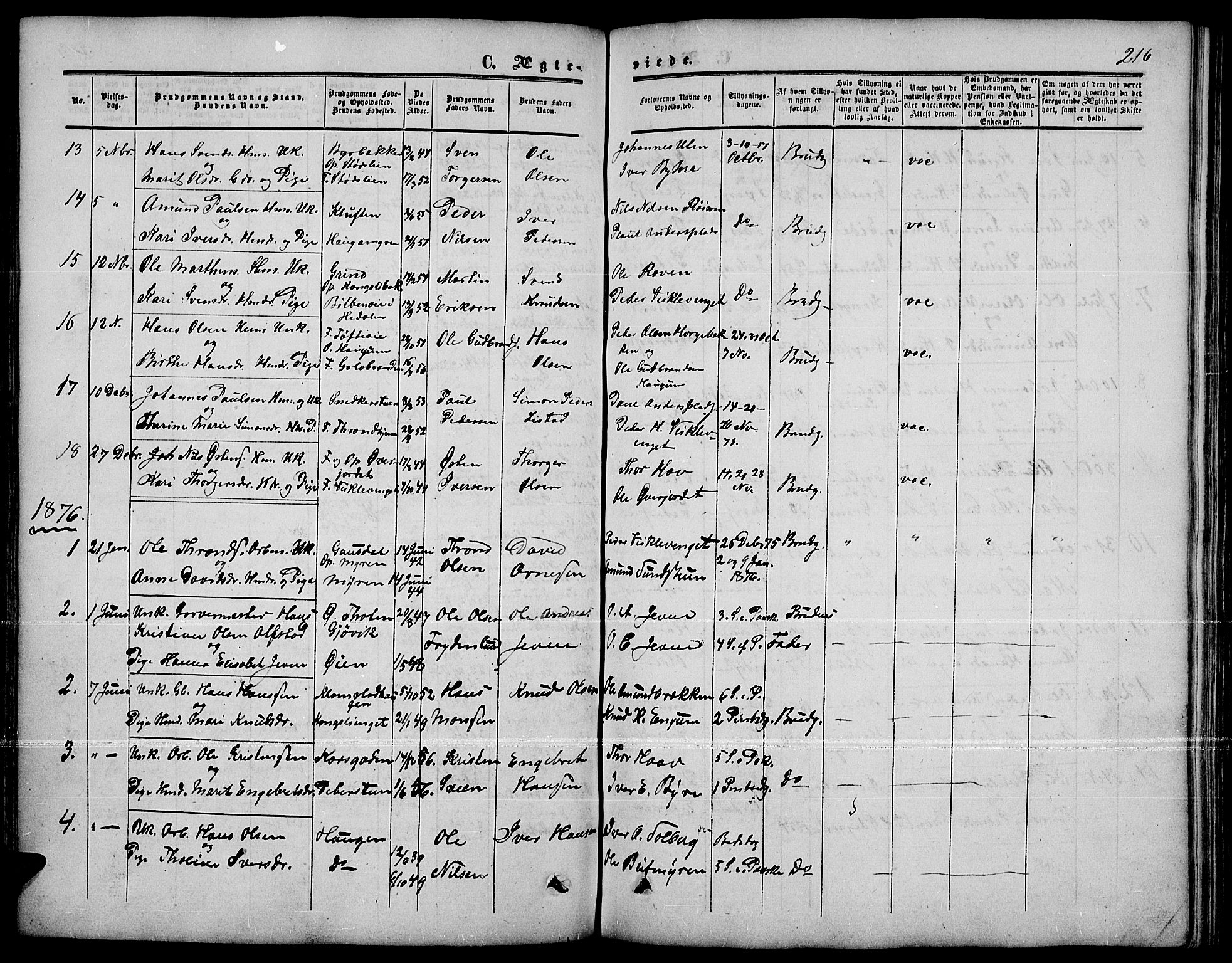 Nord-Fron prestekontor, SAH/PREST-080/H/Ha/Hab/L0001: Parish register (copy) no. 1, 1851-1883, p. 216