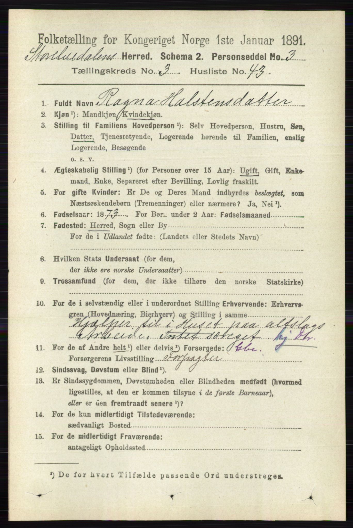 RA, 1891 census for 0430 Stor-Elvdal, 1891, p. 1144