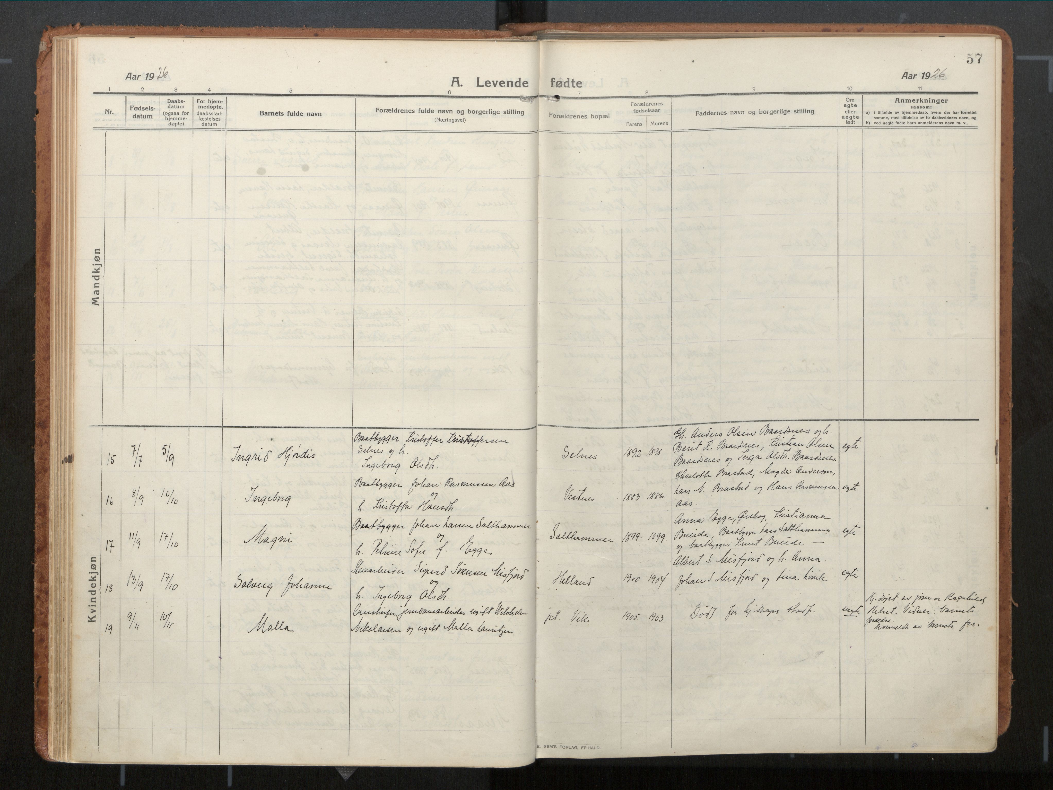 Ministerialprotokoller, klokkerbøker og fødselsregistre - Møre og Romsdal, AV/SAT-A-1454/539/L0534a: Parish register (official) no. 539A08, 1912-1935, p. 57