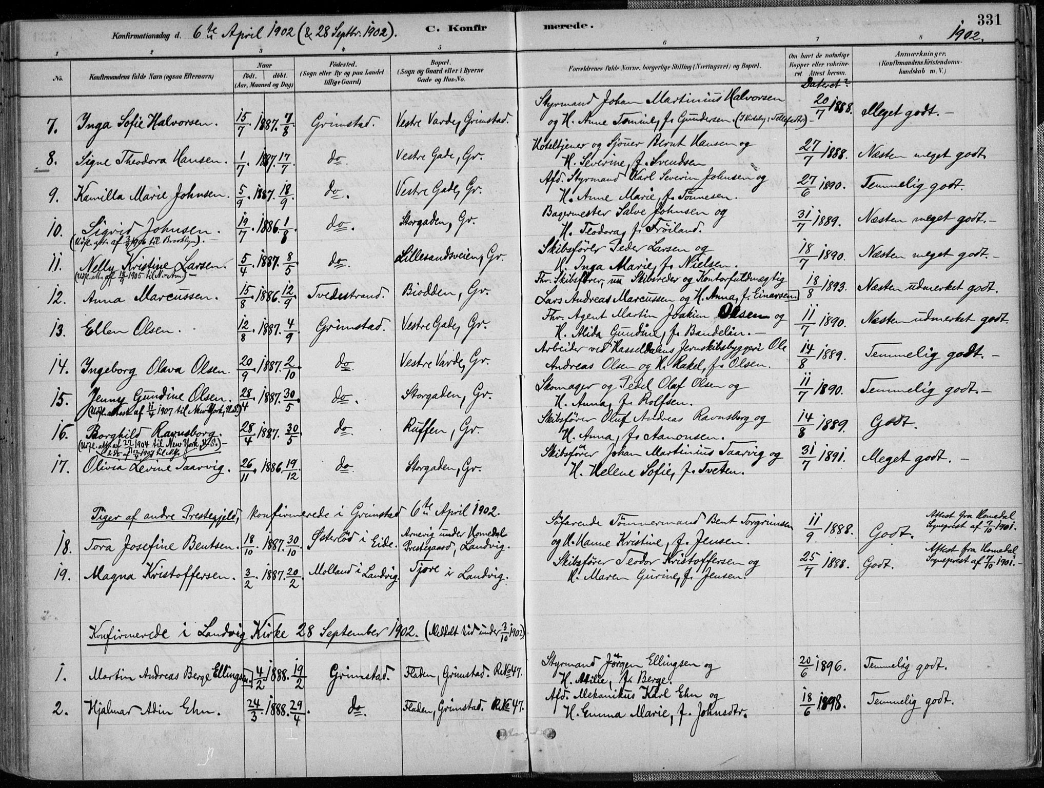 Grimstad sokneprestkontor, SAK/1111-0017/F/Fa/L0003: Parish register (official) no. A 2, 1882-1912, p. 331