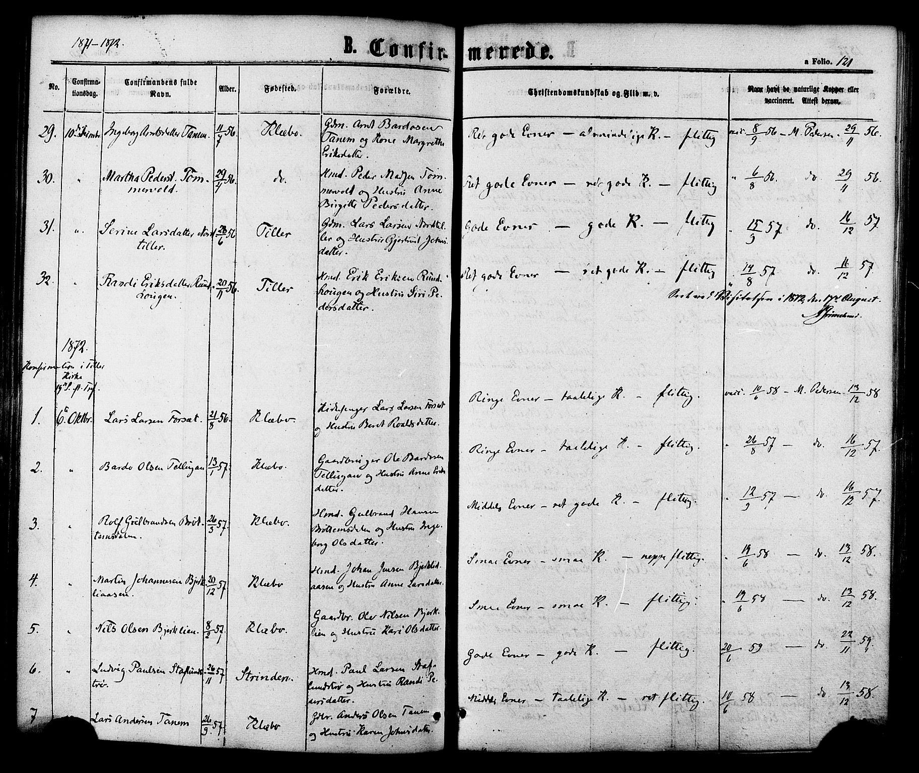 Ministerialprotokoller, klokkerbøker og fødselsregistre - Sør-Trøndelag, SAT/A-1456/618/L0442: Parish register (official) no. 618A06 /1, 1863-1879, p. 121