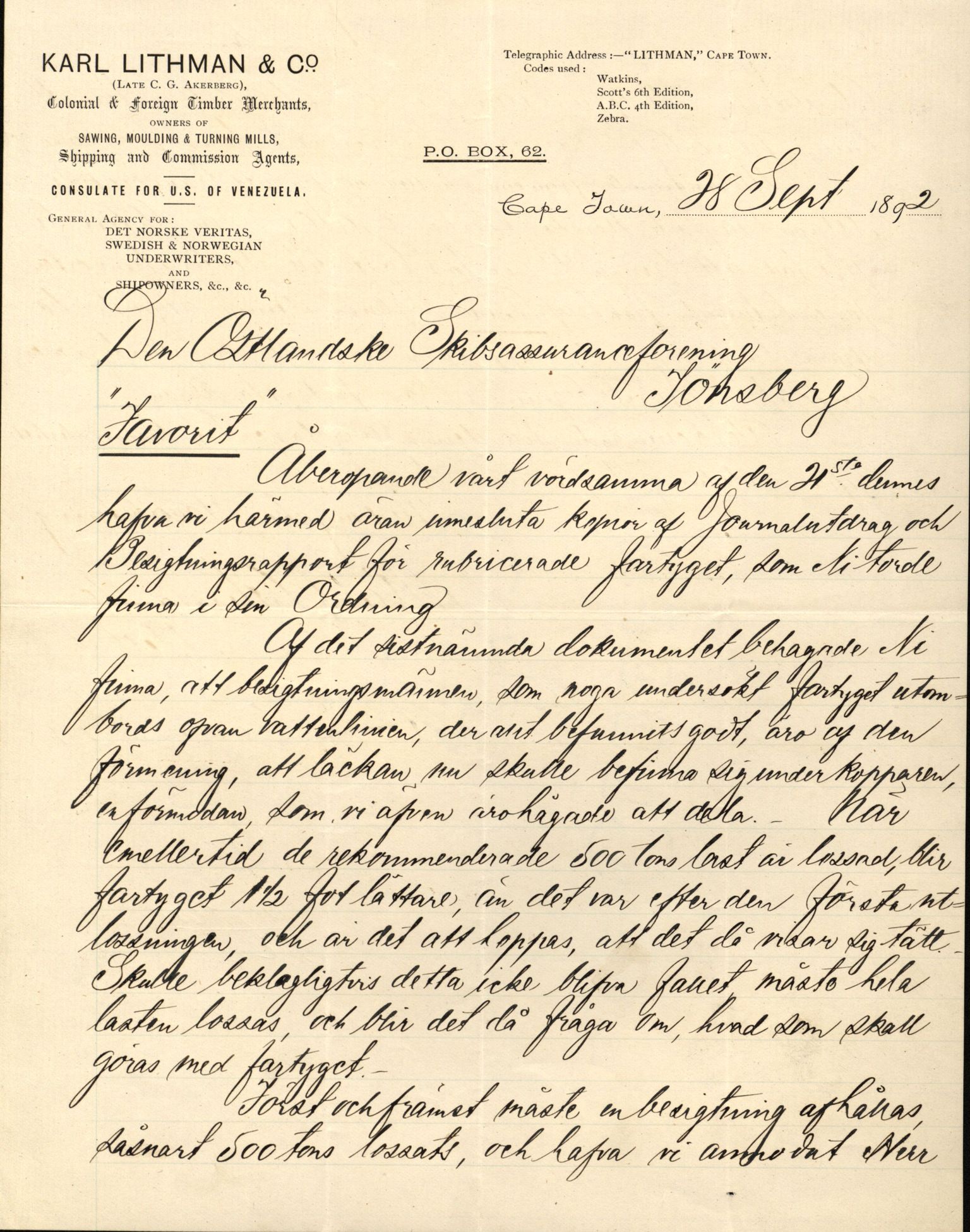 Pa 63 - Østlandske skibsassuranceforening, VEMU/A-1079/G/Ga/L0028/0002: Havaridokumenter / Marie, Favorit, Tabor, Sylphiden, Berthel, America, 1892, p. 18