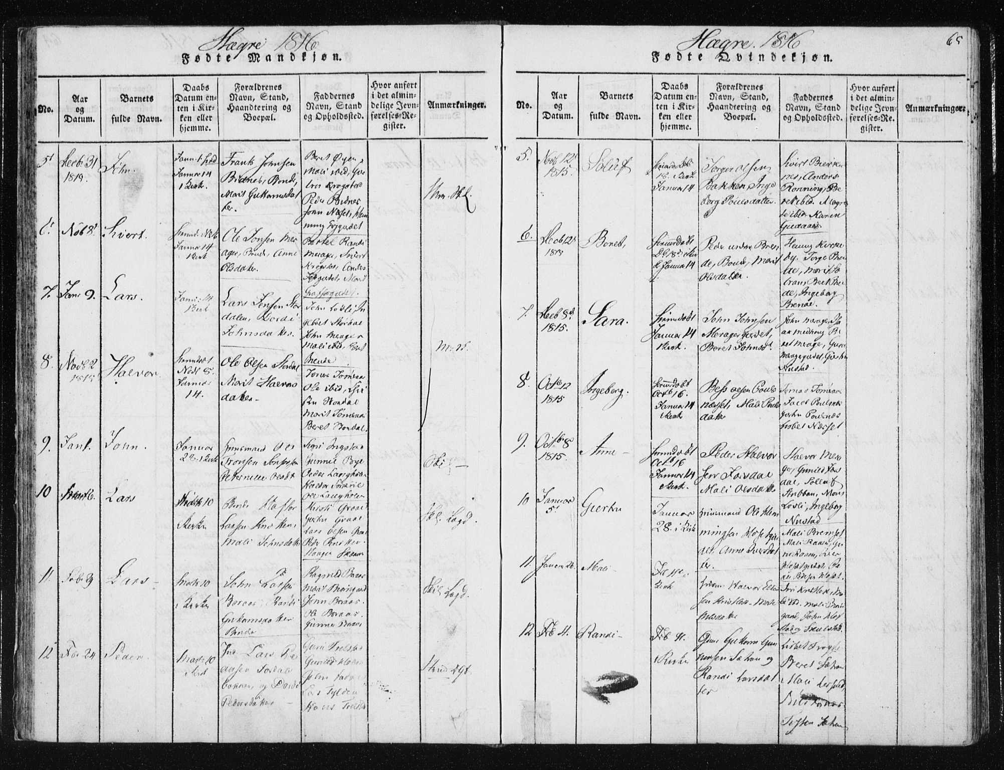Ministerialprotokoller, klokkerbøker og fødselsregistre - Nord-Trøndelag, SAT/A-1458/709/L0061: Parish register (official) no. 709A08 /4, 1815-1819, p. 65