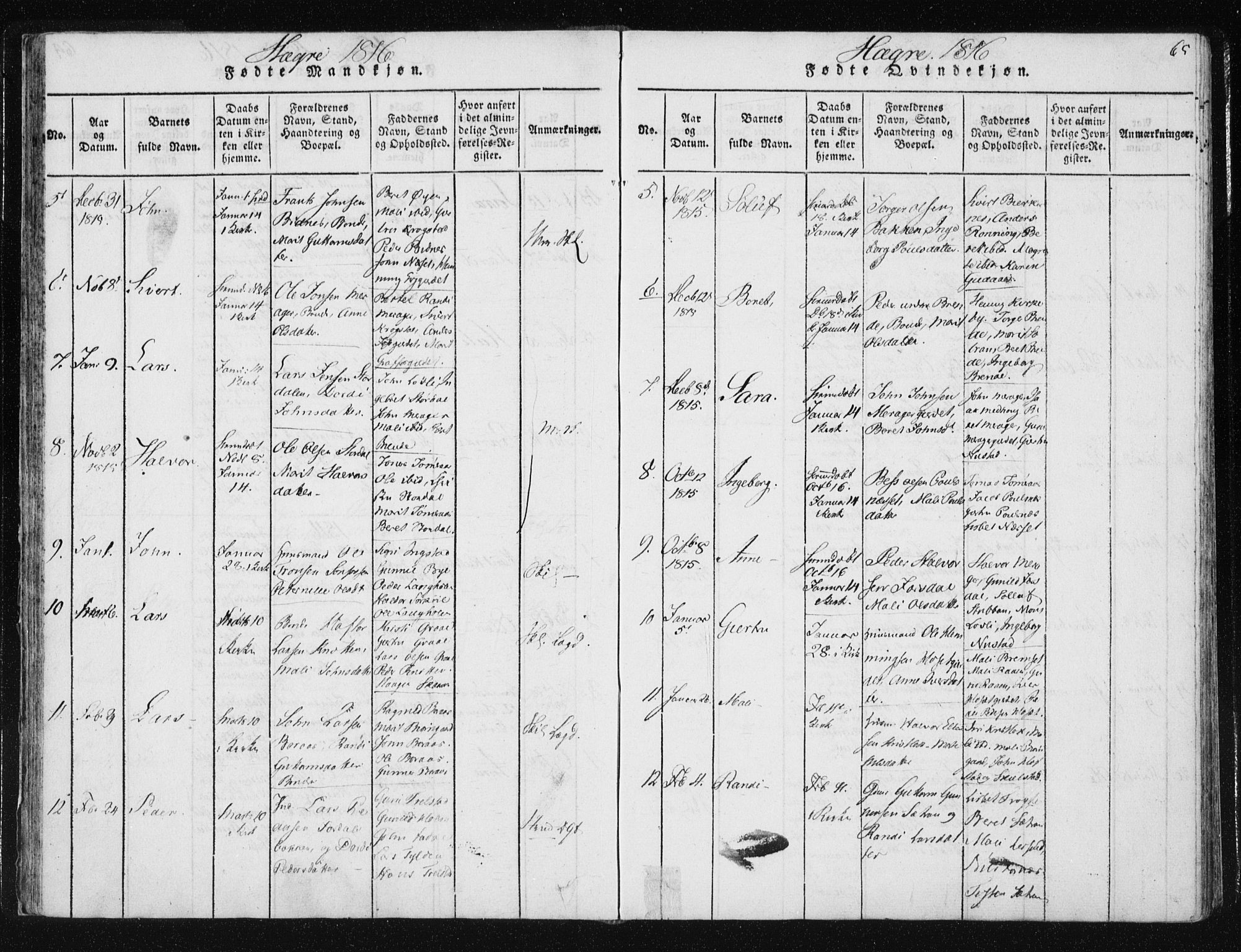 Ministerialprotokoller, klokkerbøker og fødselsregistre - Nord-Trøndelag, AV/SAT-A-1458/709/L0061: Parish register (official) no. 709A08 /4, 1815-1819, p. 65