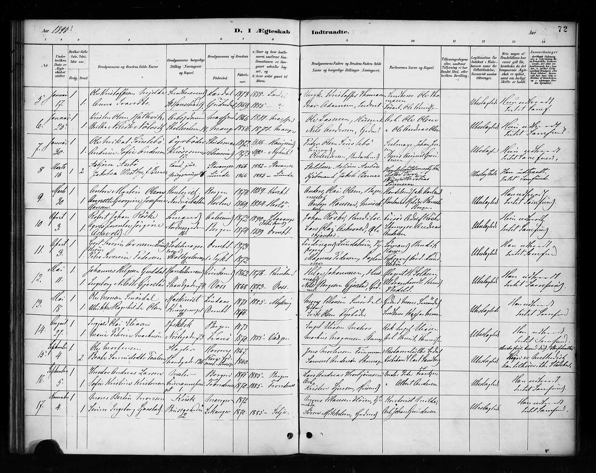 Nykirken Sokneprestembete, AV/SAB-A-77101/H/Haa/L0053: Parish register (official) no. H 2, 1887-1897, p. 72