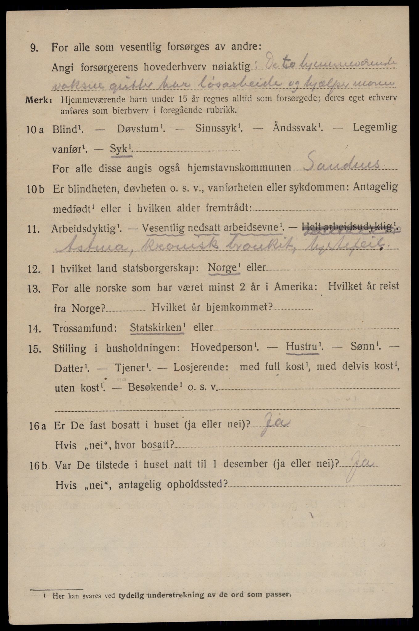 SAST, 1920 census for Sandnes, 1920, p. 2501