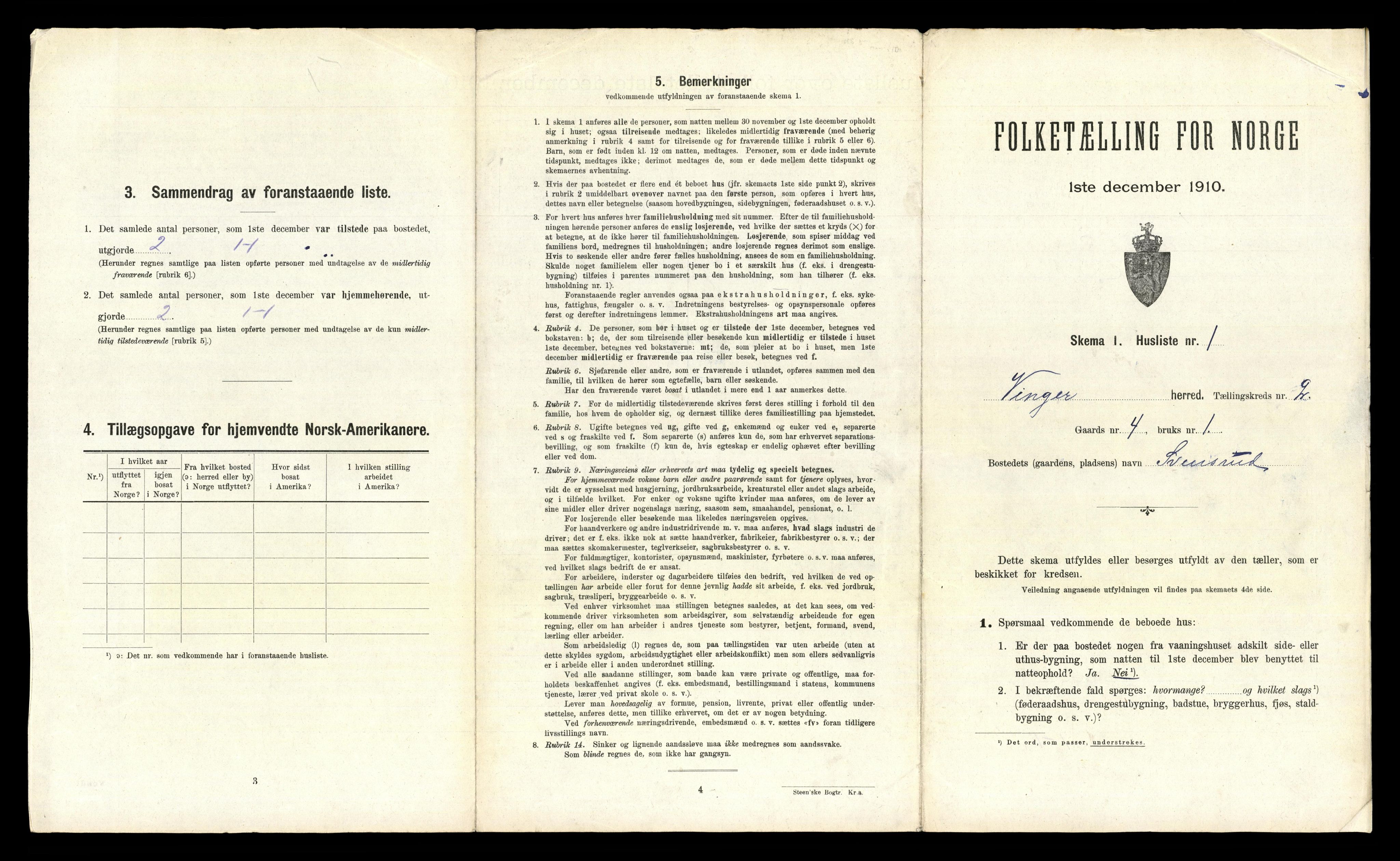 RA, 1910 census for Vinger, 1910, p. 97