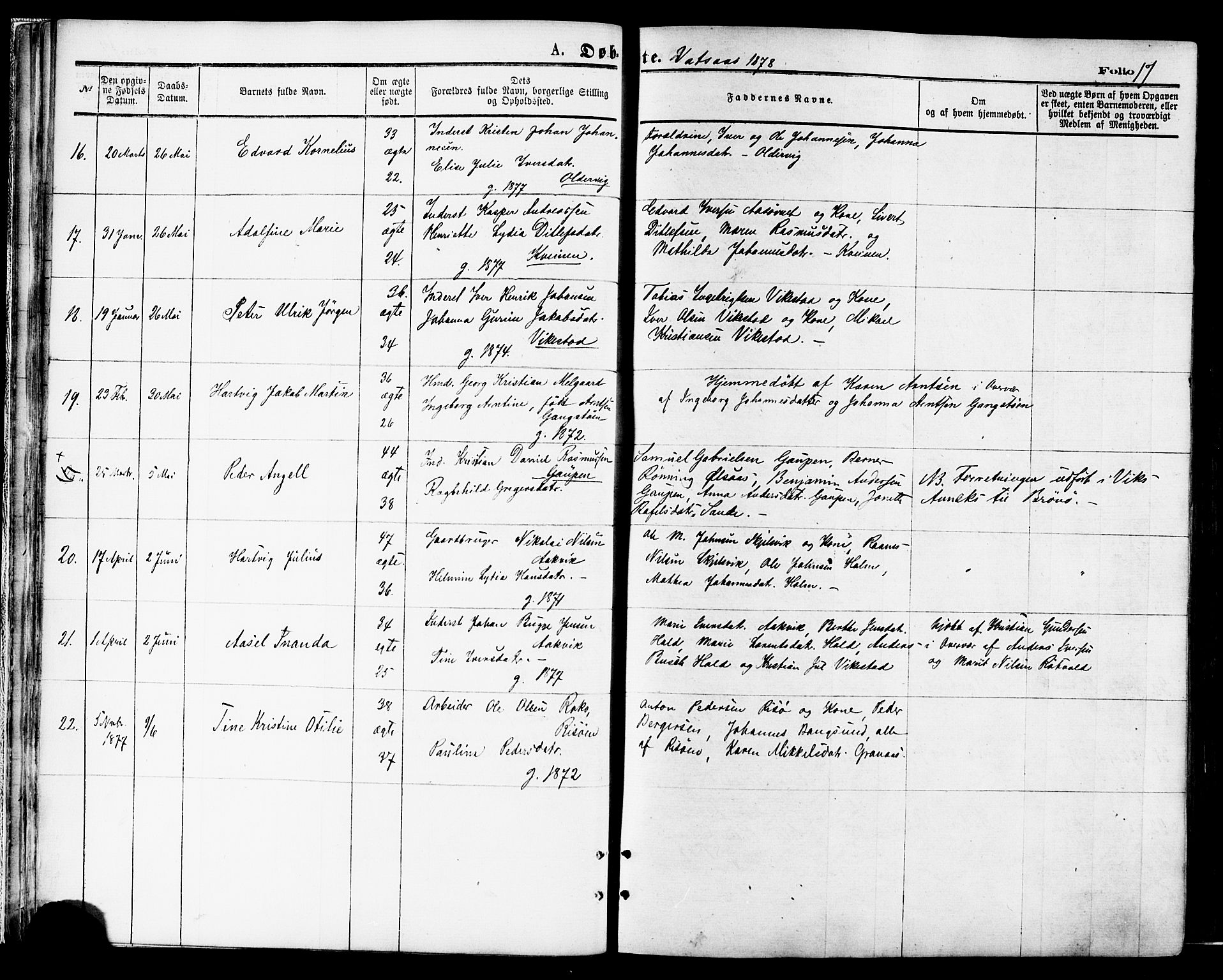 Ministerialprotokoller, klokkerbøker og fødselsregistre - Nordland, AV/SAT-A-1459/810/L0148: Parish register (official) no. 810A09 /1, 1874-1884, p. 17