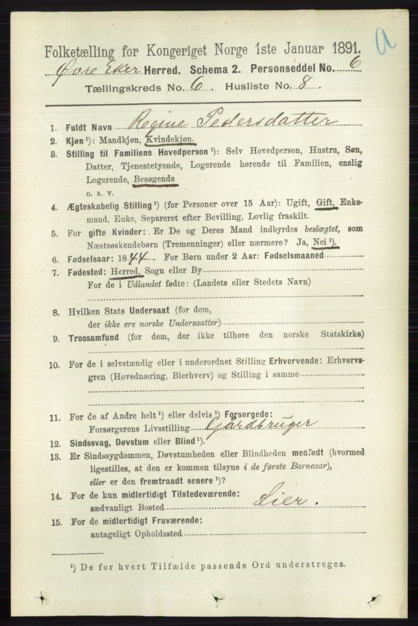 RA, 1891 census for 0624 Øvre Eiker, 1891, p. 2274