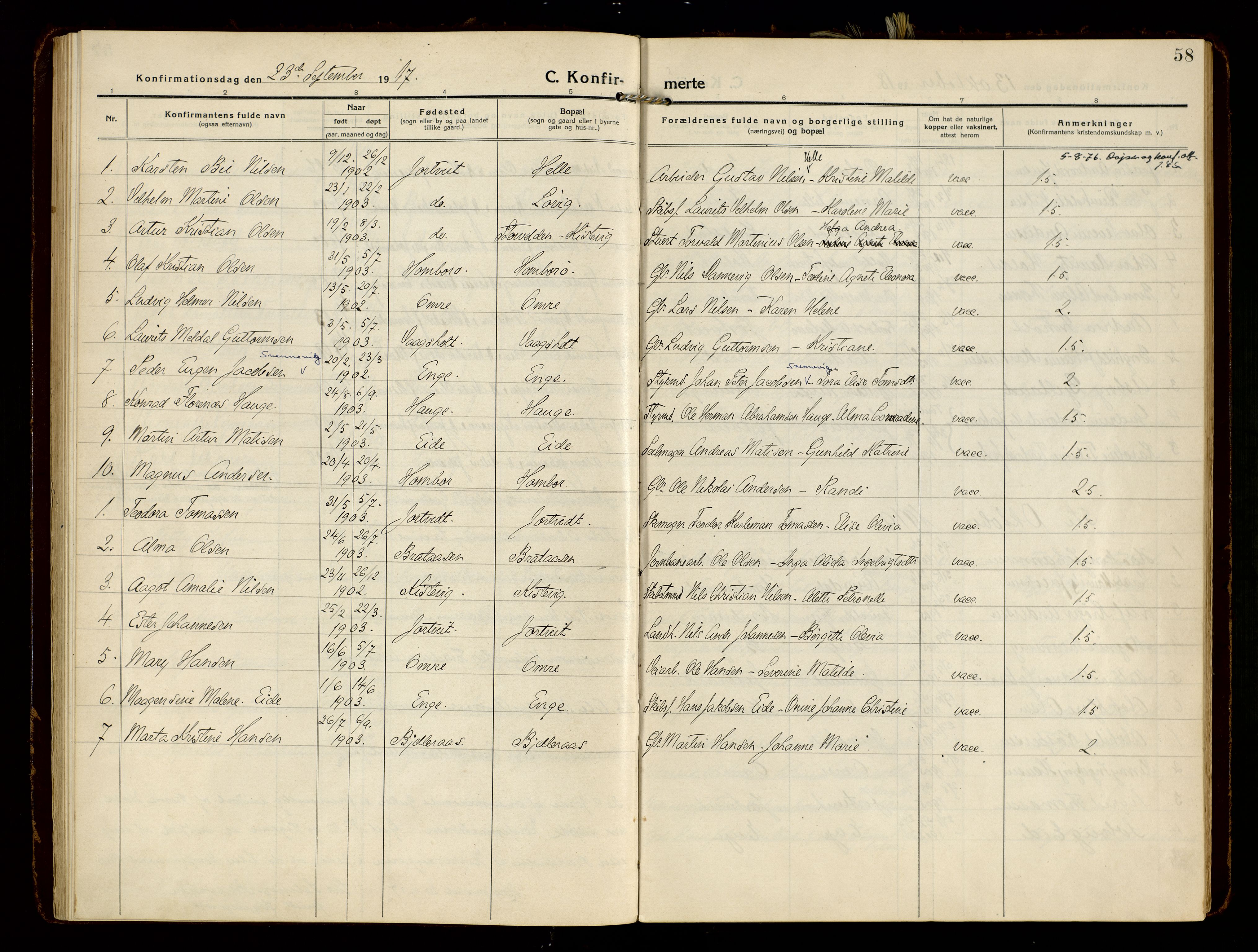 Hommedal sokneprestkontor, SAK/1111-0023/F/Fa/Faa/L0004: Parish register (official) no. A 4, 1916-1945, p. 58