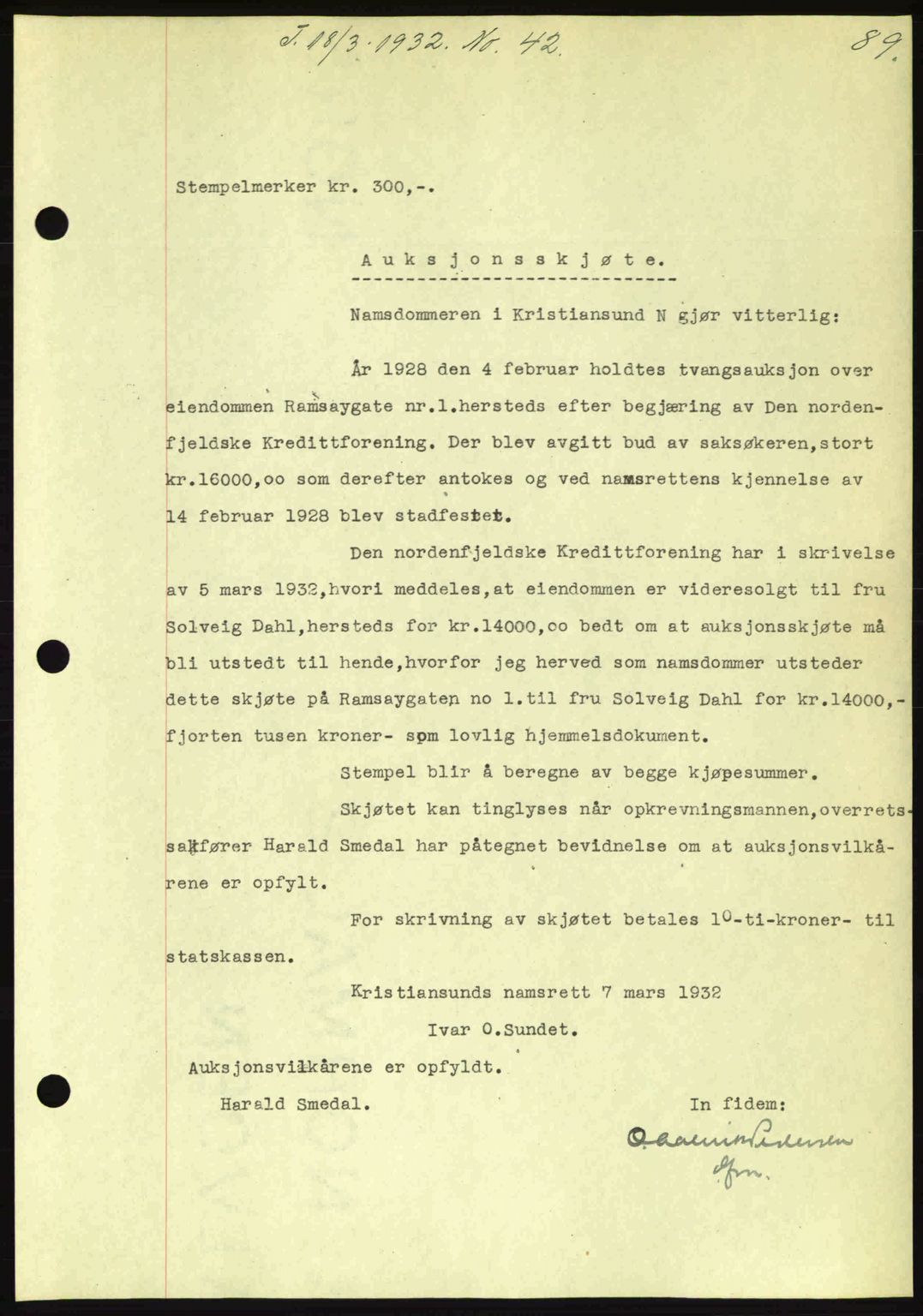 Kristiansund byfogd, AV/SAT-A-4587/A/27: Mortgage book no. 26, 1931-1933, Deed date: 18.03.1932