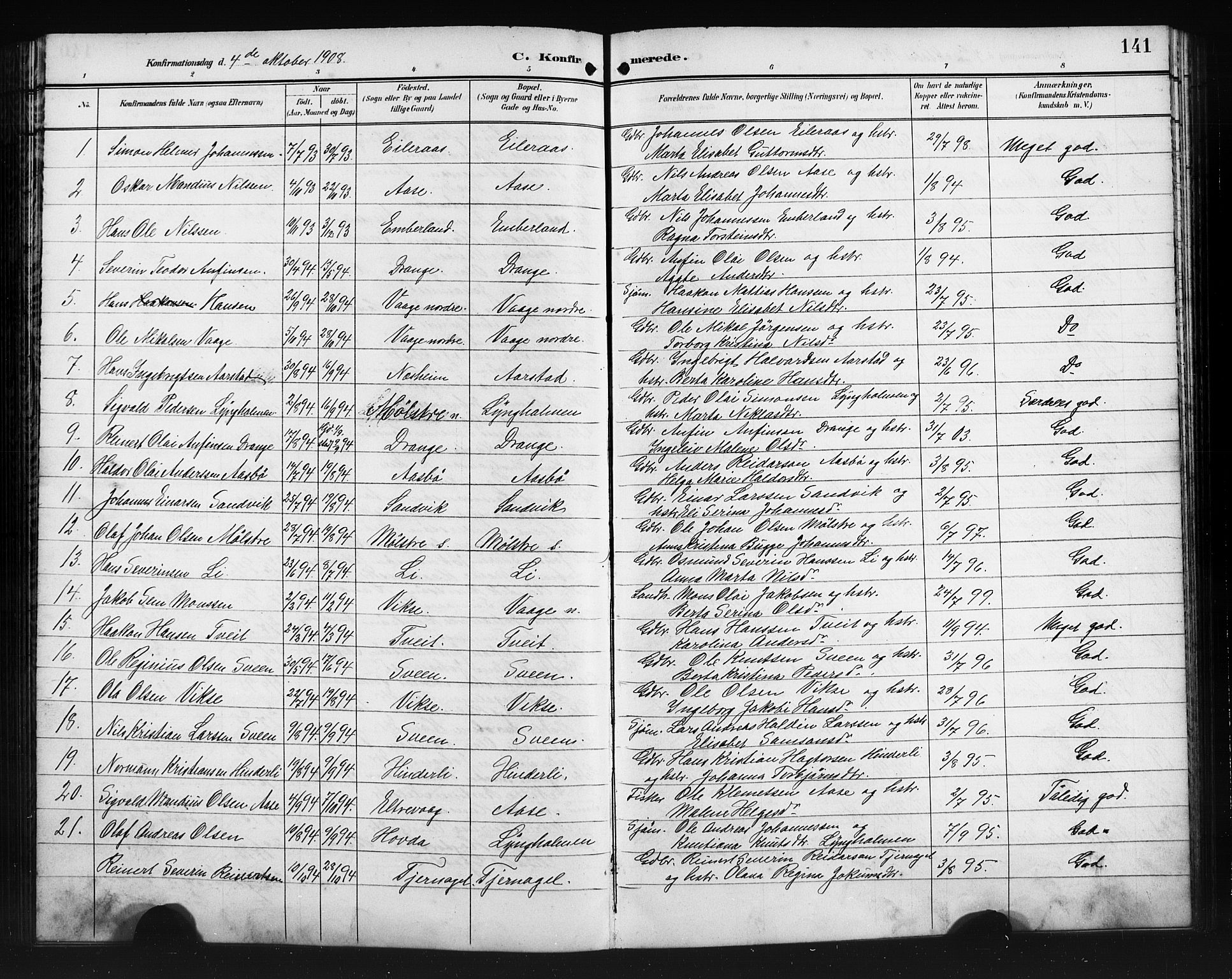 Sveio Sokneprestembete, AV/SAB-A-78501/H/Hab: Parish register (copy) no. A 4, 1897-1911, p. 141
