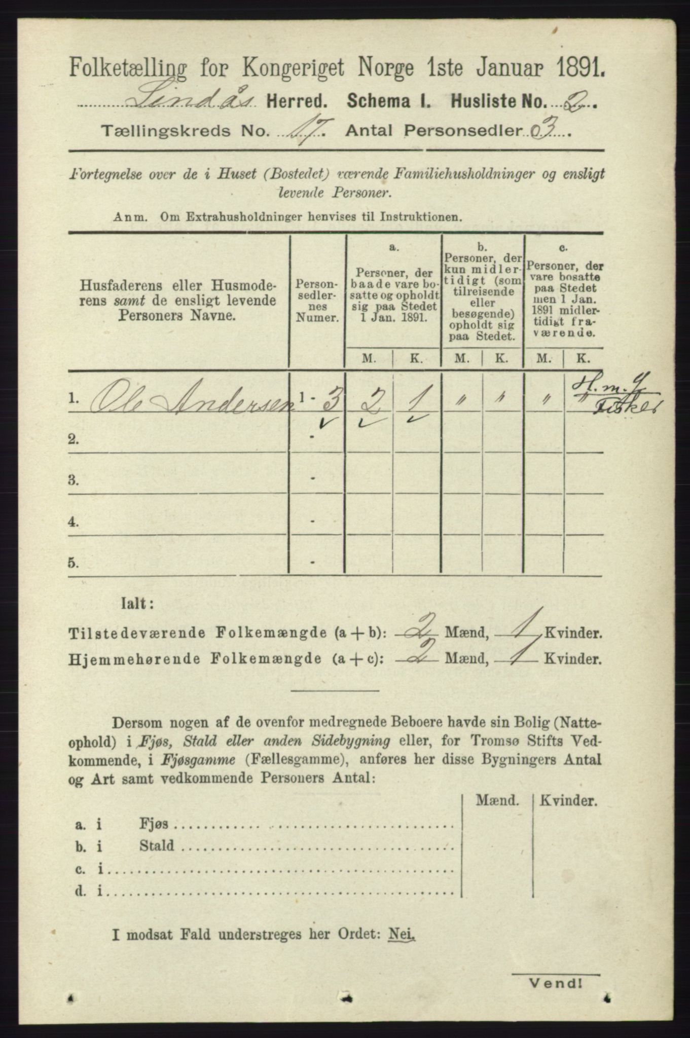 RA, 1891 census for 1263 Lindås, 1891, p. 6083