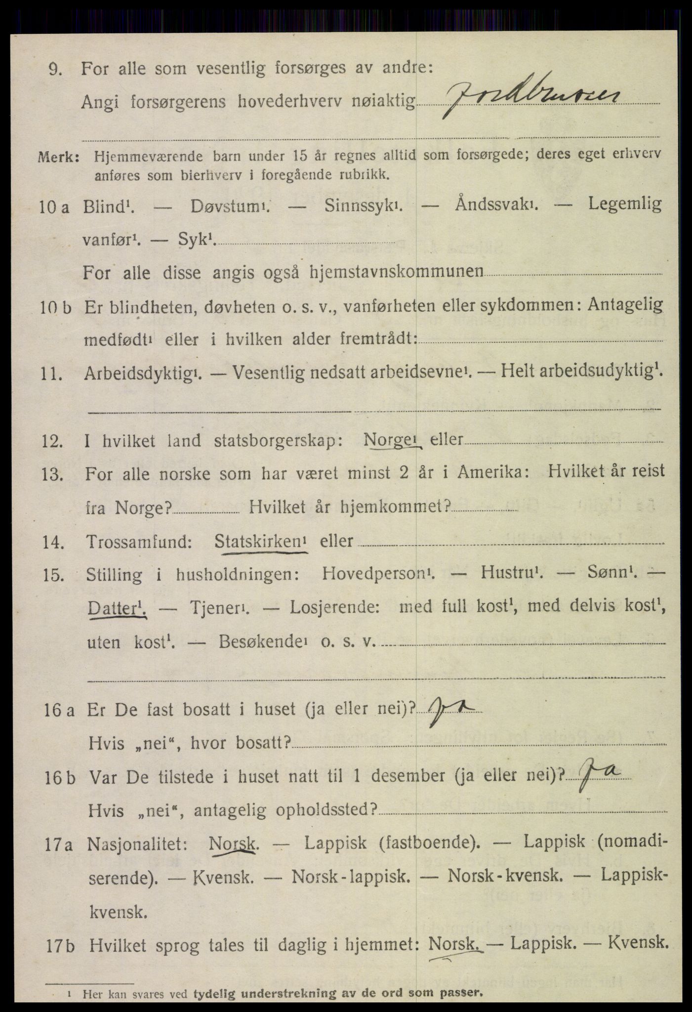 SAT, 1920 census for Snåsa, 1920, p. 2309