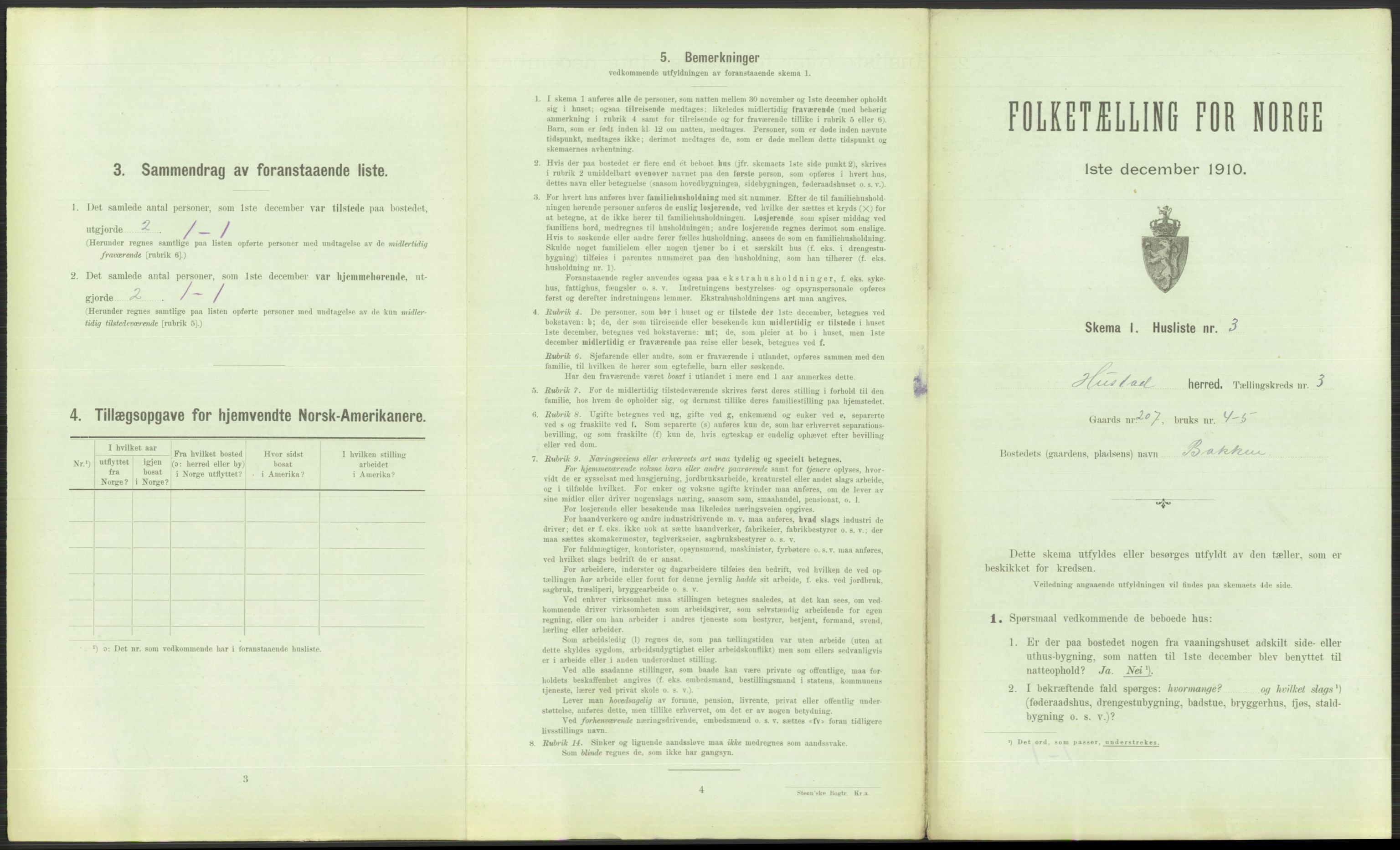 RA, 1910 census for Hustad (Sandvollan), 1910, p. 227