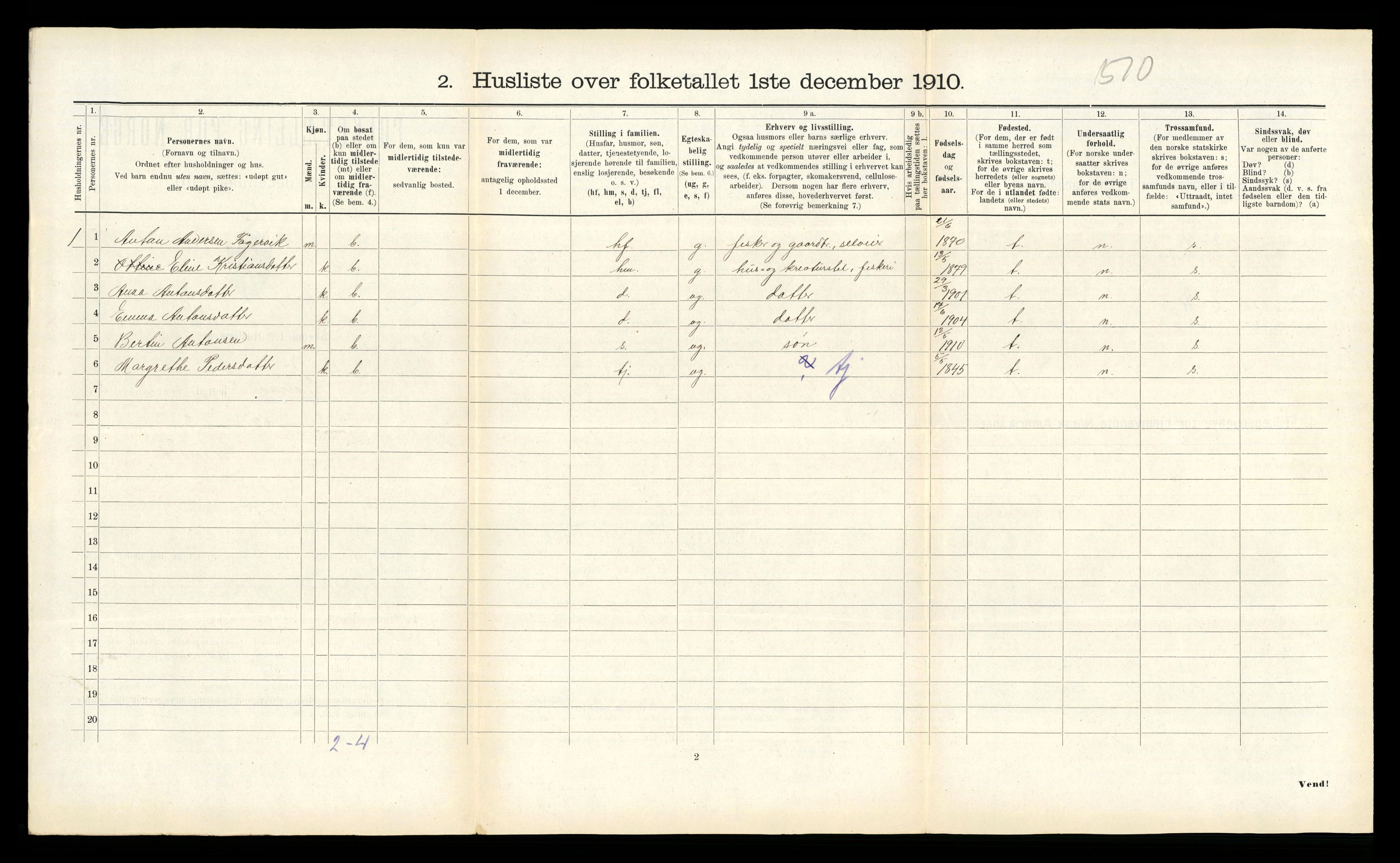 RA, 1910 census for Verran, 1910, p. 300