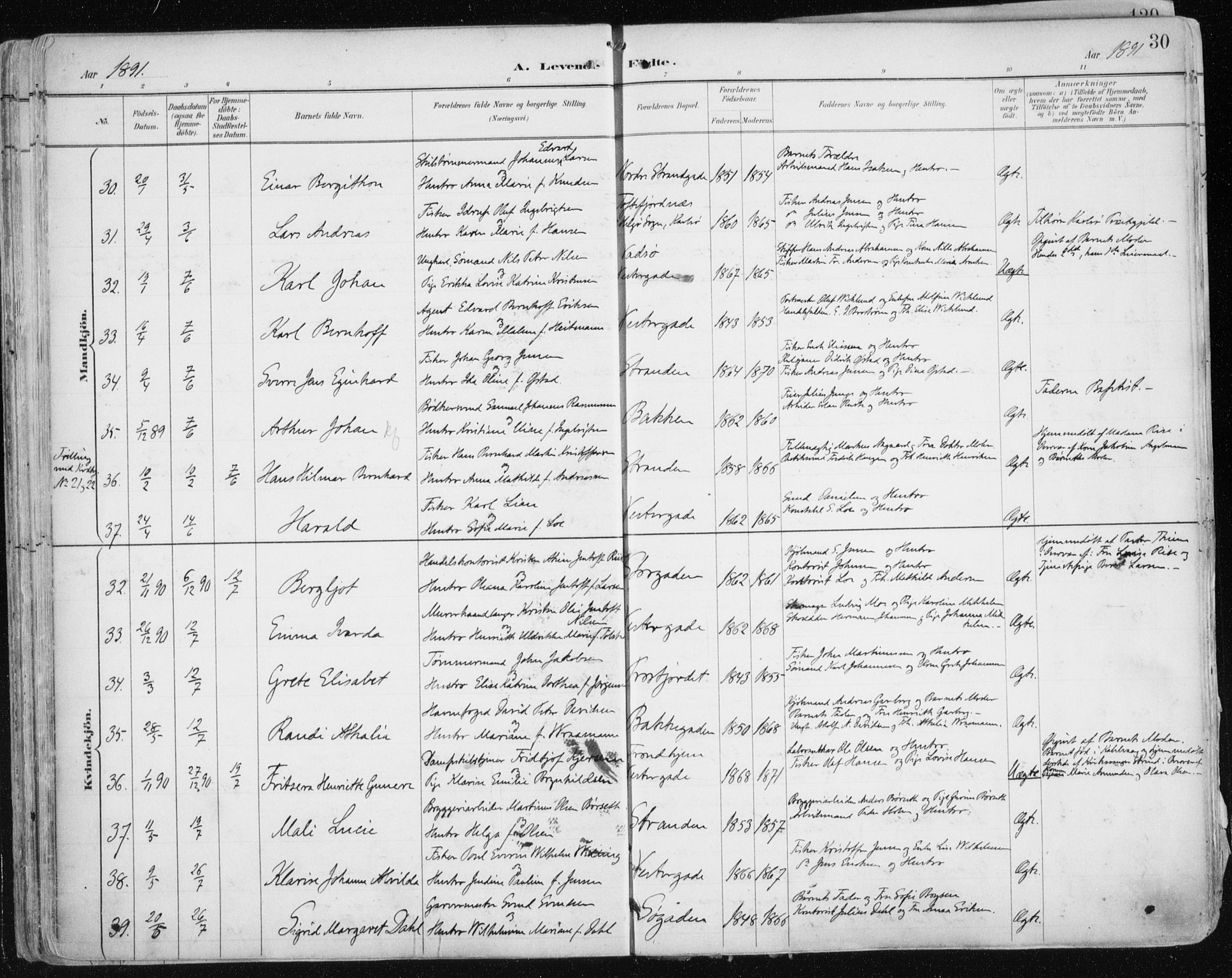 Tromsø sokneprestkontor/stiftsprosti/domprosti, SATØ/S-1343/G/Ga/L0015kirke: Parish register (official) no. 15, 1889-1899, p. 30