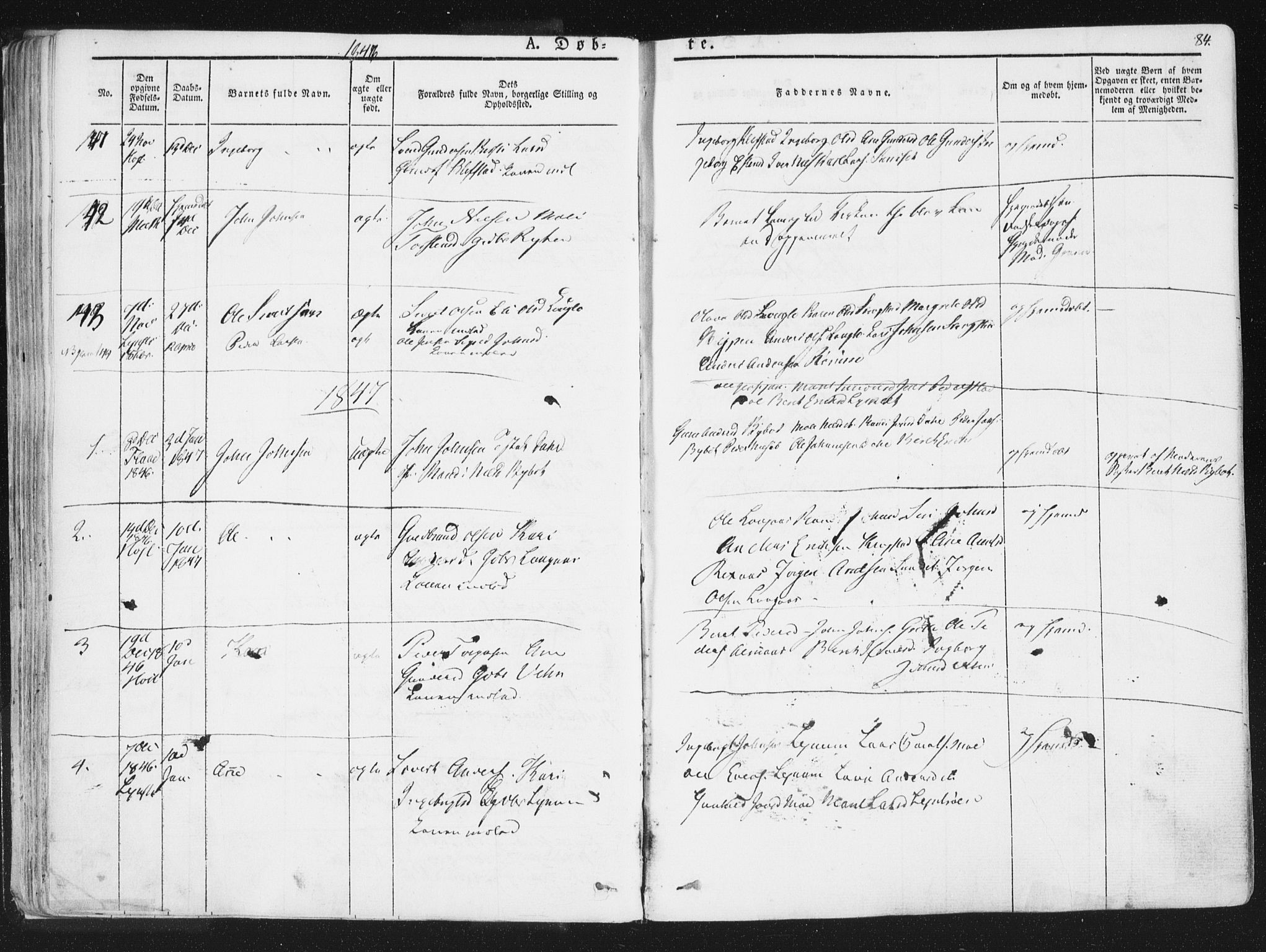 Ministerialprotokoller, klokkerbøker og fødselsregistre - Sør-Trøndelag, SAT/A-1456/691/L1074: Parish register (official) no. 691A06, 1842-1852, p. 84