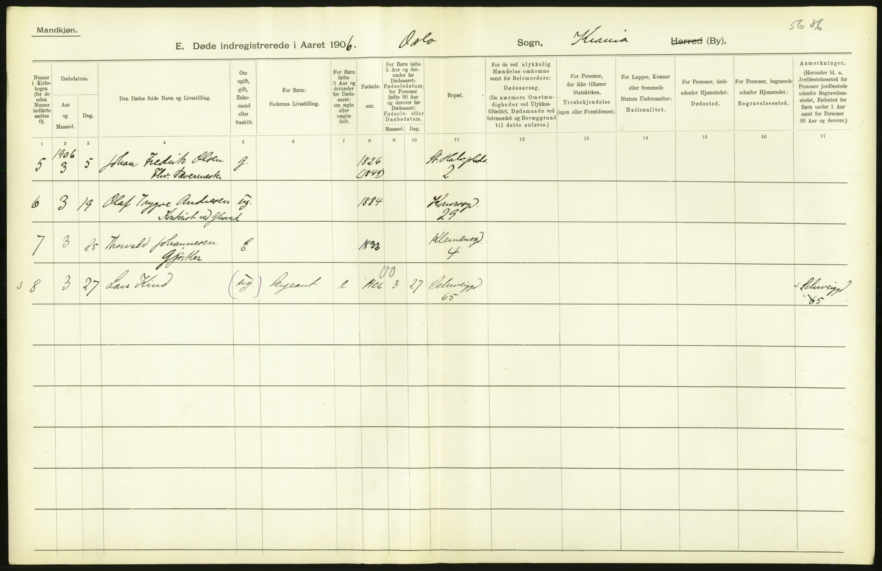 Statistisk sentralbyrå, Sosiodemografiske emner, Befolkning, RA/S-2228/D/Df/Dfa/Dfad/L0009: Kristiania: Døde, 1906, p. 274