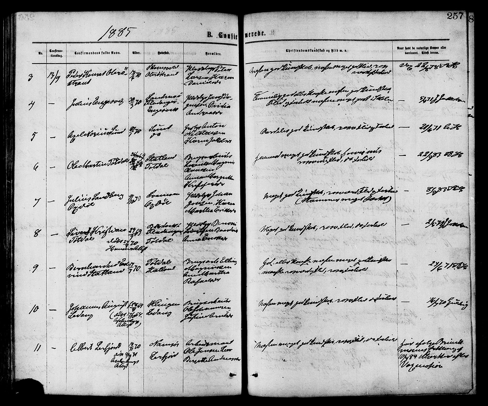 Ministerialprotokoller, klokkerbøker og fødselsregistre - Nord-Trøndelag, AV/SAT-A-1458/773/L0616: Parish register (official) no. 773A07, 1870-1887, p. 257