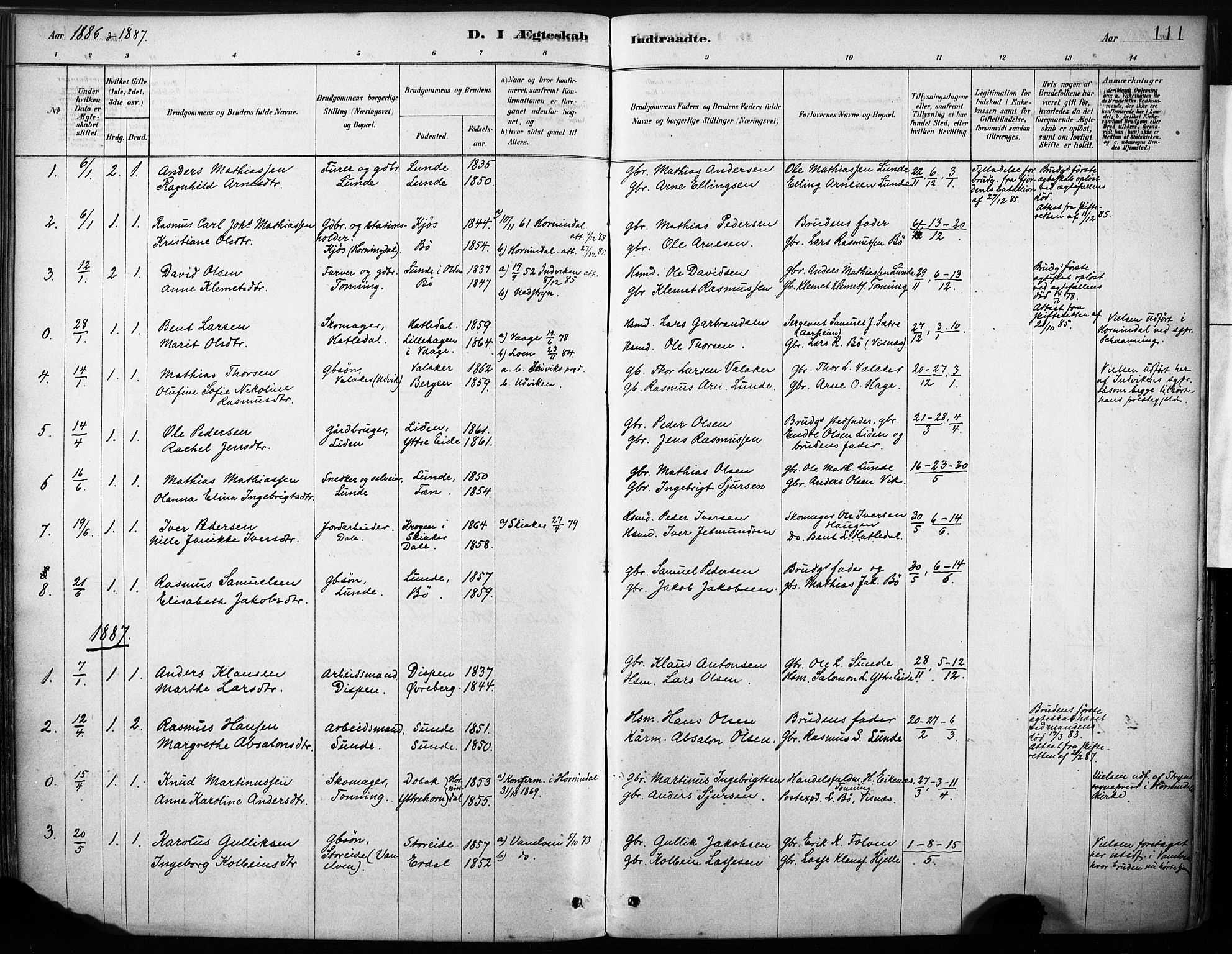 Stryn Sokneprestembete, AV/SAB-A-82501: Parish register (official) no. B 1, 1878-1907, p. 111