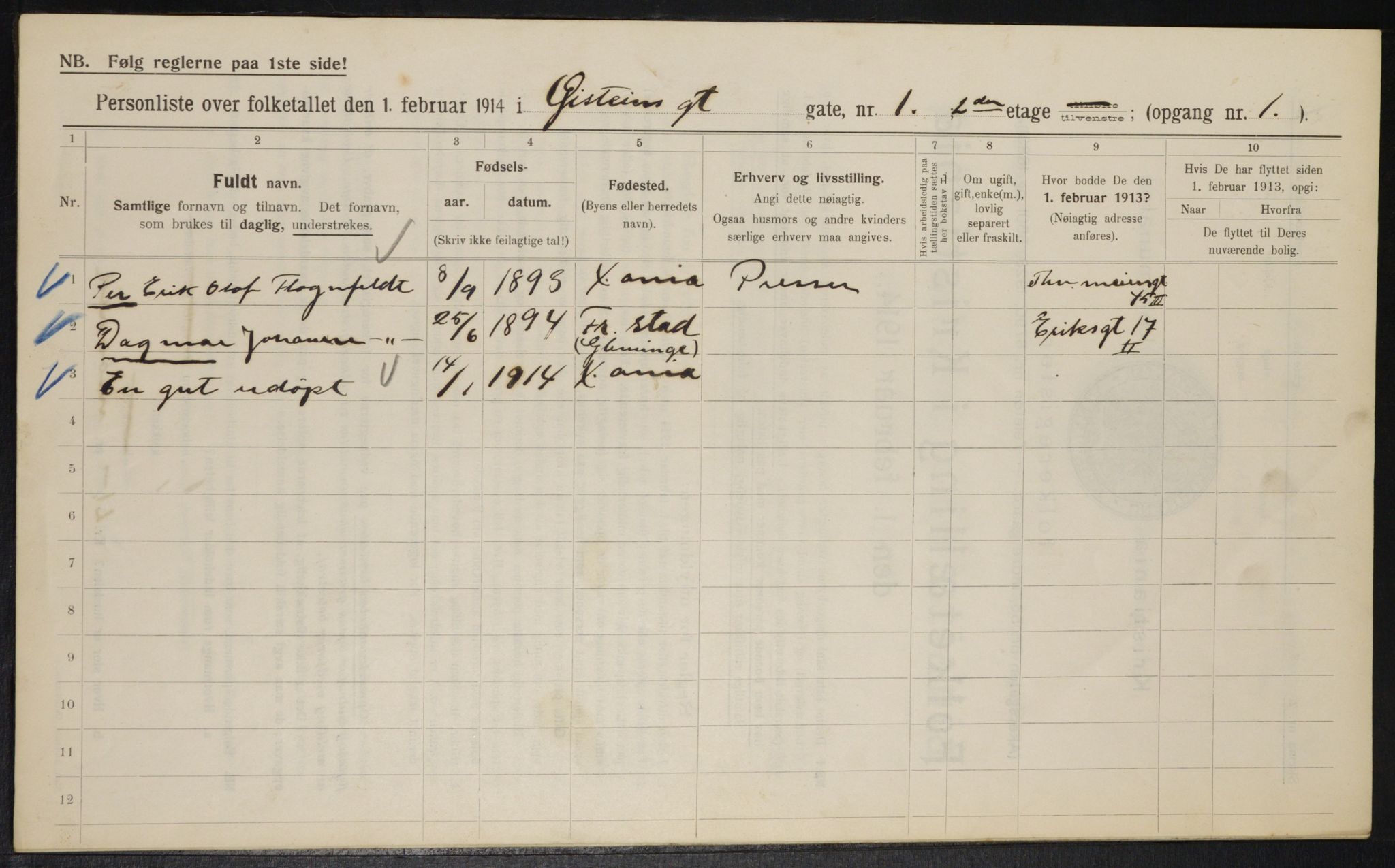 OBA, Municipal Census 1914 for Kristiania, 1914, p. 131295