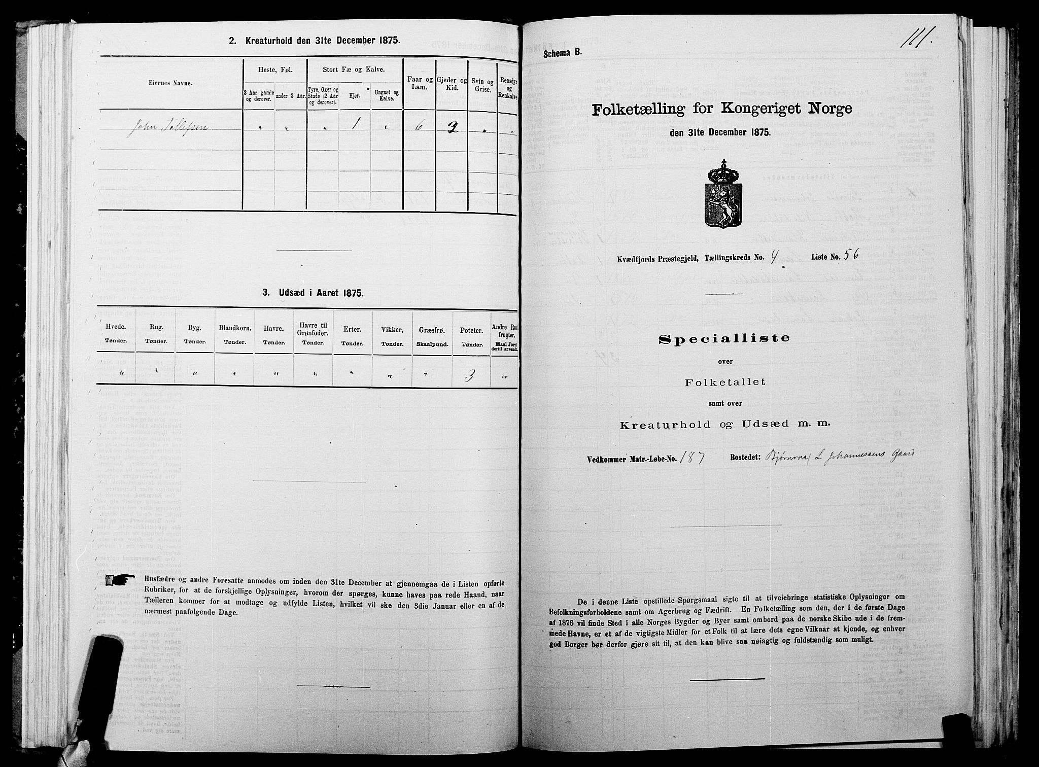 SATØ, 1875 census for 1911P Kvæfjord, 1875, p. 3111