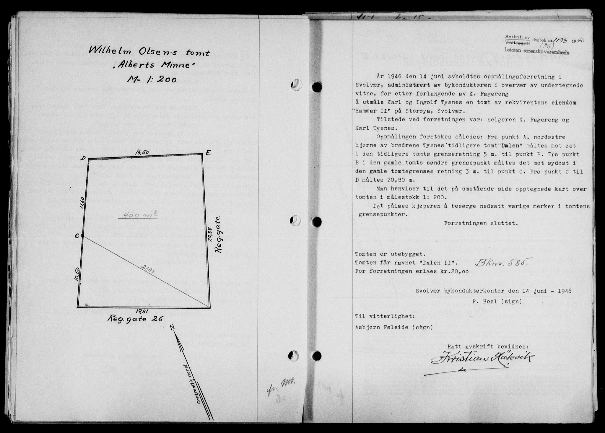 Lofoten sorenskriveri, SAT/A-0017/1/2/2C/L0014a: Mortgage book no. 14a, 1946-1946, Diary no: : 1193/1946
