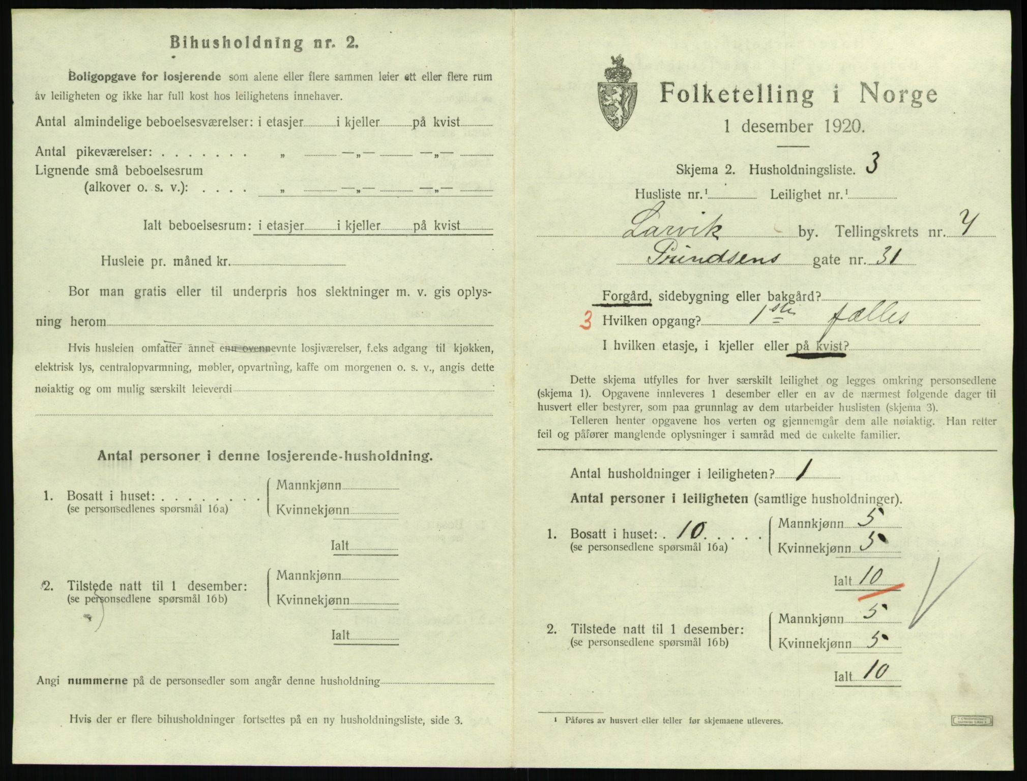 SAKO, 1920 census for Larvik, 1920, p. 6412