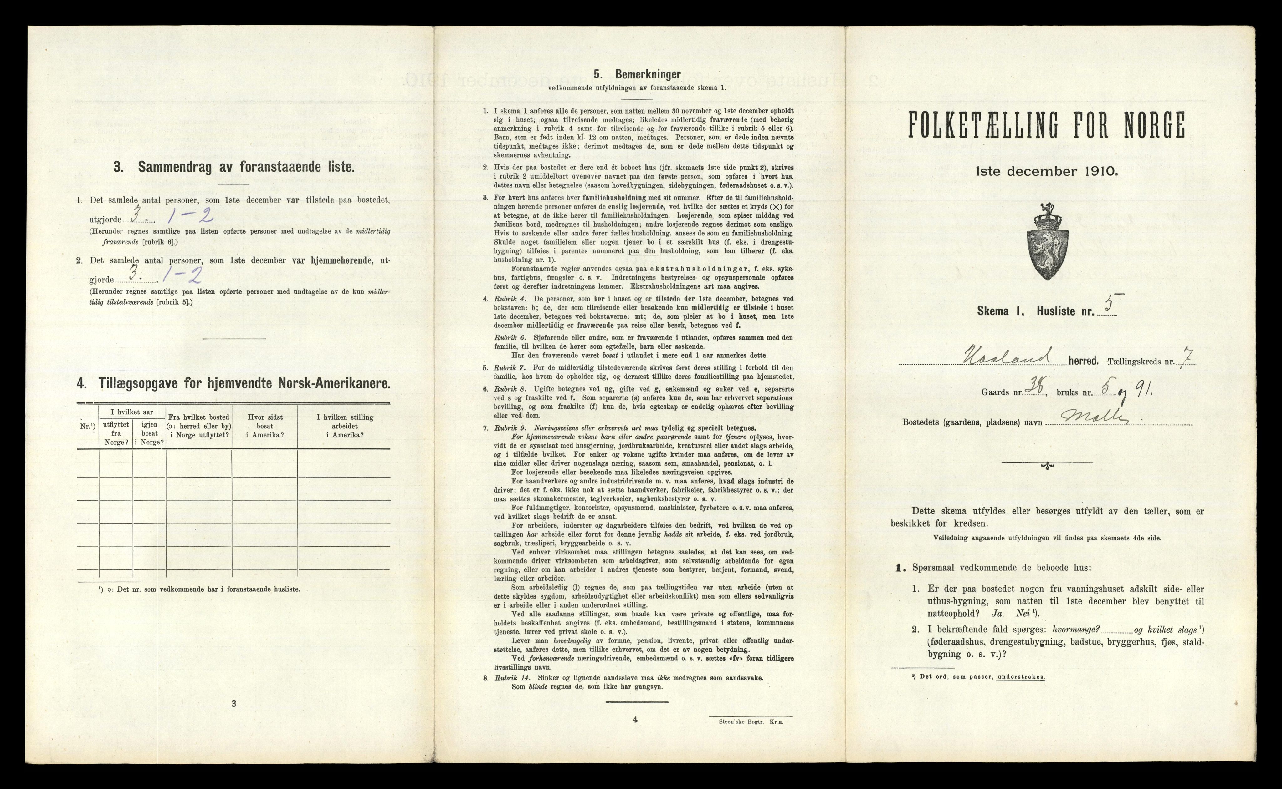 RA, 1910 census for Håland, 1910, p. 1077