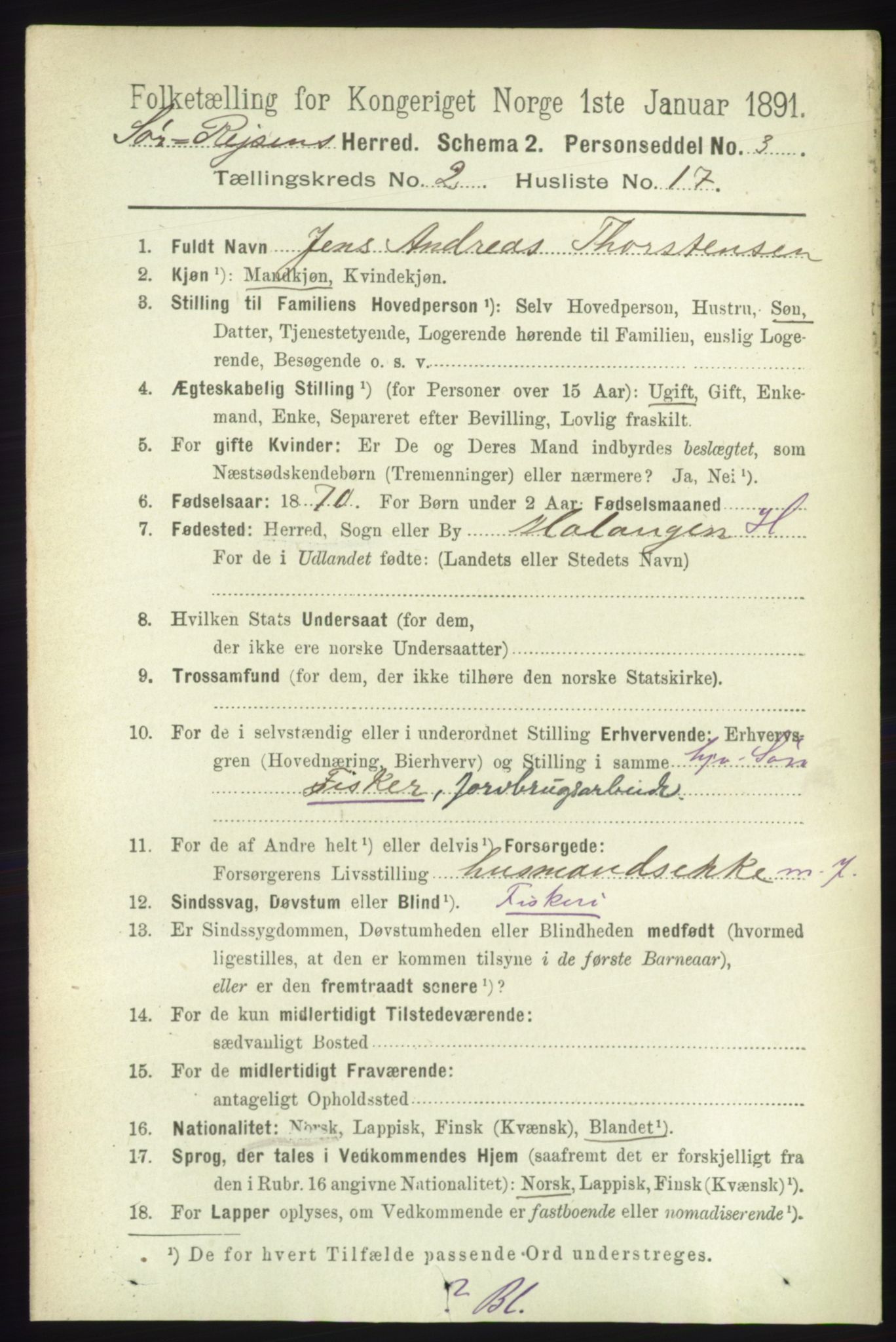 RA, 1891 census for 1925 Sørreisa, 1891, p. 462