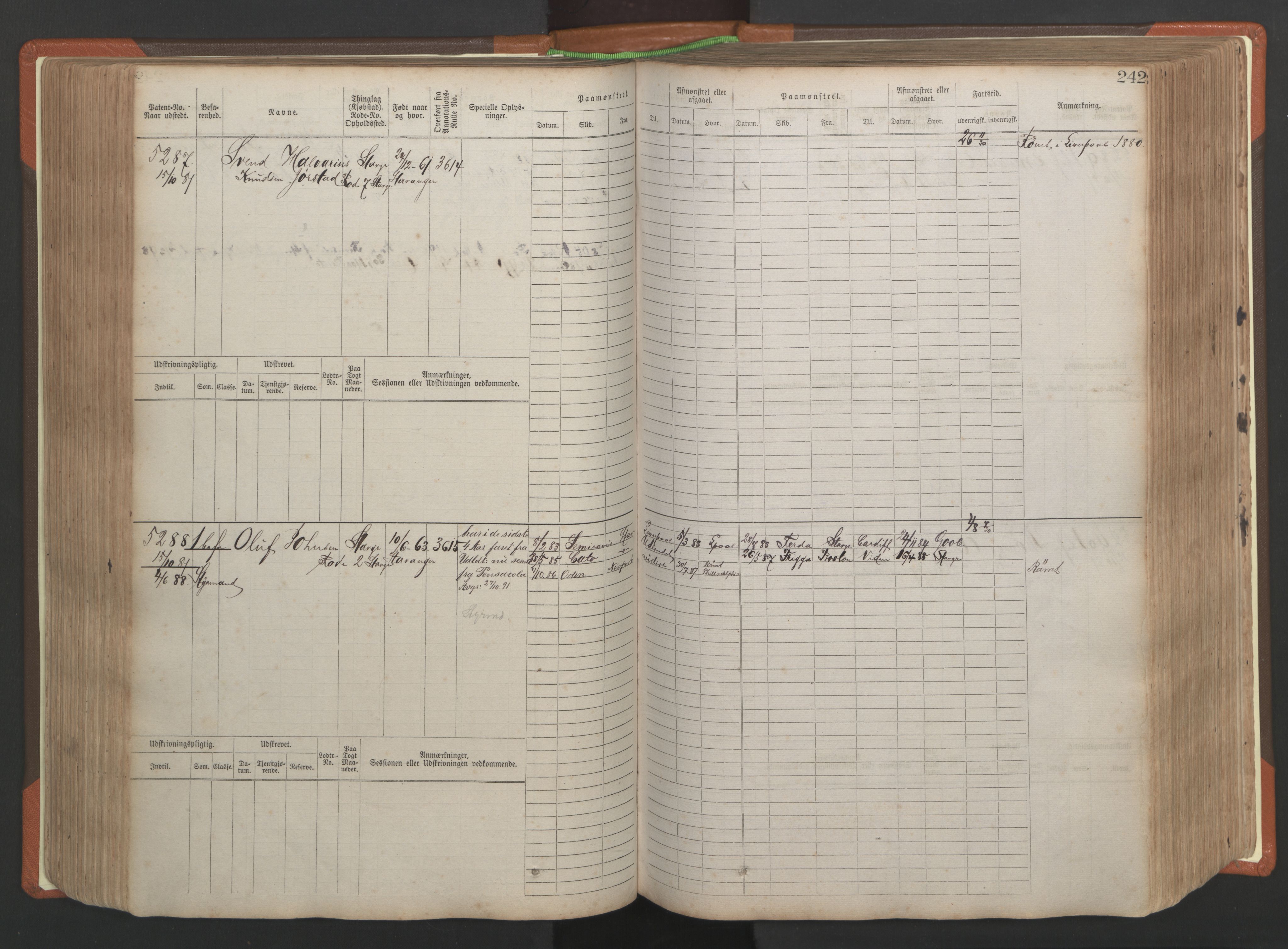 Stavanger sjømannskontor, AV/SAST-A-102006/F/Fb/Fbb/L0009: Sjøfartshovedrulle, patentnr. 4805-6006, 1879-1887, p. 248