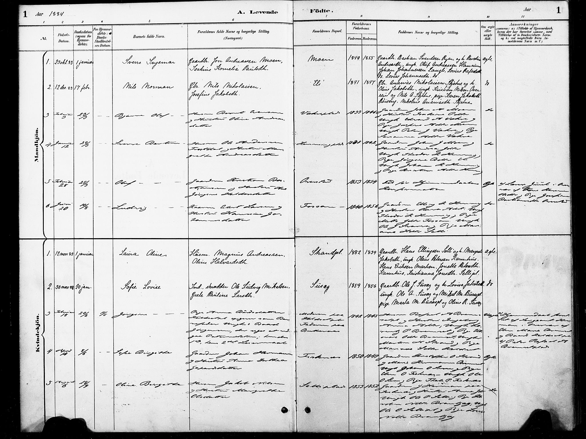 Ministerialprotokoller, klokkerbøker og fødselsregistre - Nord-Trøndelag, SAT/A-1458/738/L0364: Parish register (official) no. 738A01, 1884-1902, p. 1