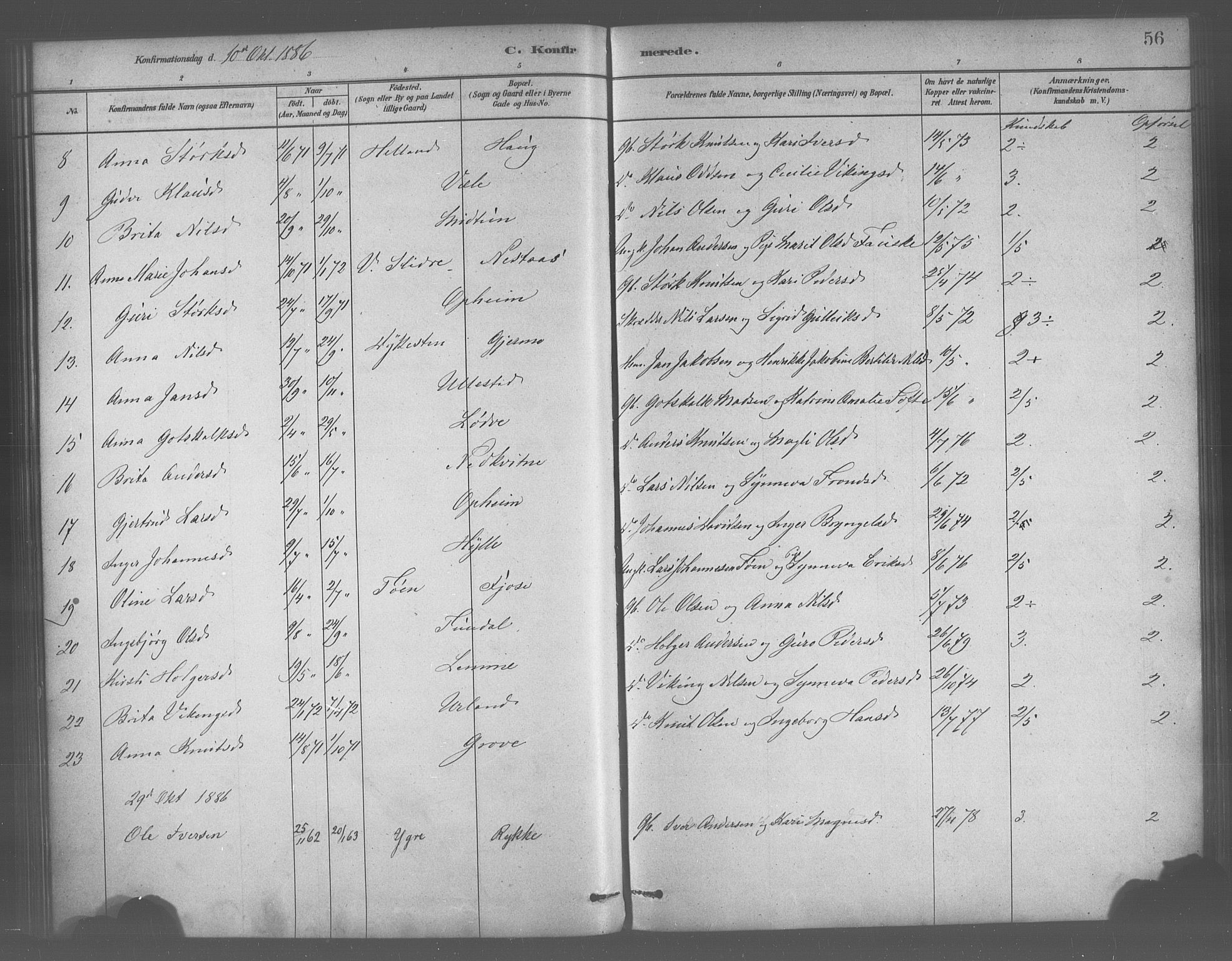 Voss sokneprestembete, SAB/A-79001/H/Haa: Parish register (official) no. B 1, 1877-1899, p. 56