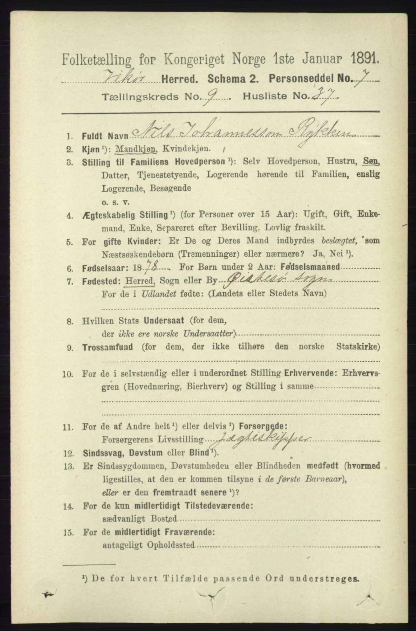 RA, 1891 census for 1238 Vikør, 1891, p. 2897