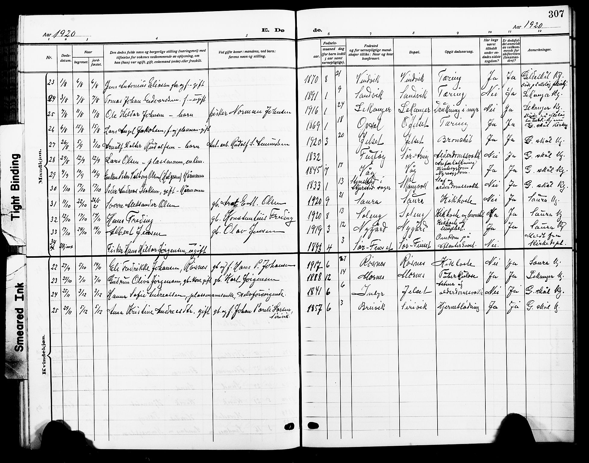 Ministerialprotokoller, klokkerbøker og fødselsregistre - Nordland, SAT/A-1459/805/L0110: Parish register (copy) no. 805C06, 1909-1924, p. 307