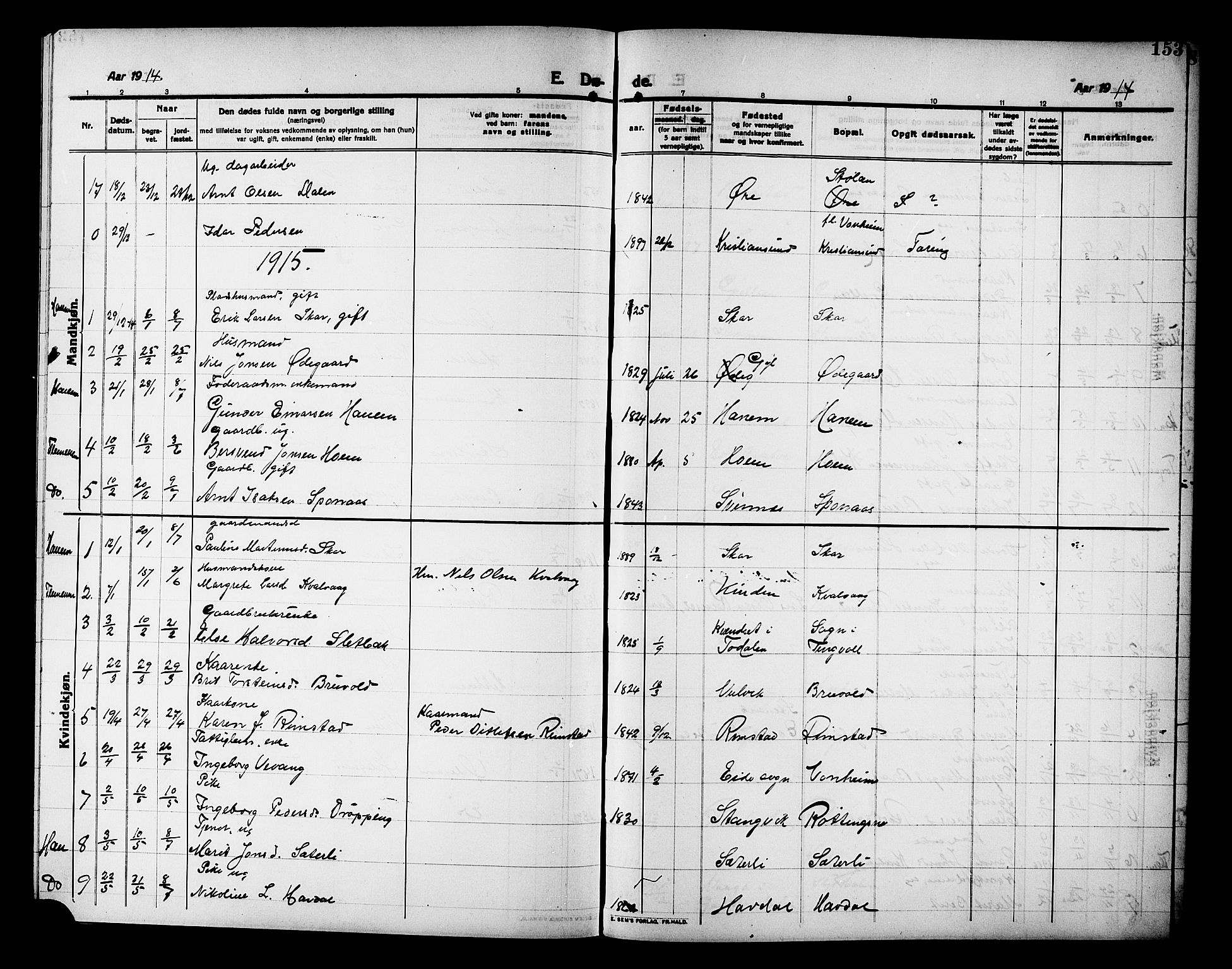 Ministerialprotokoller, klokkerbøker og fødselsregistre - Møre og Romsdal, AV/SAT-A-1454/586/L0993: Parish register (copy) no. 586C04, 1910-1918, p. 153