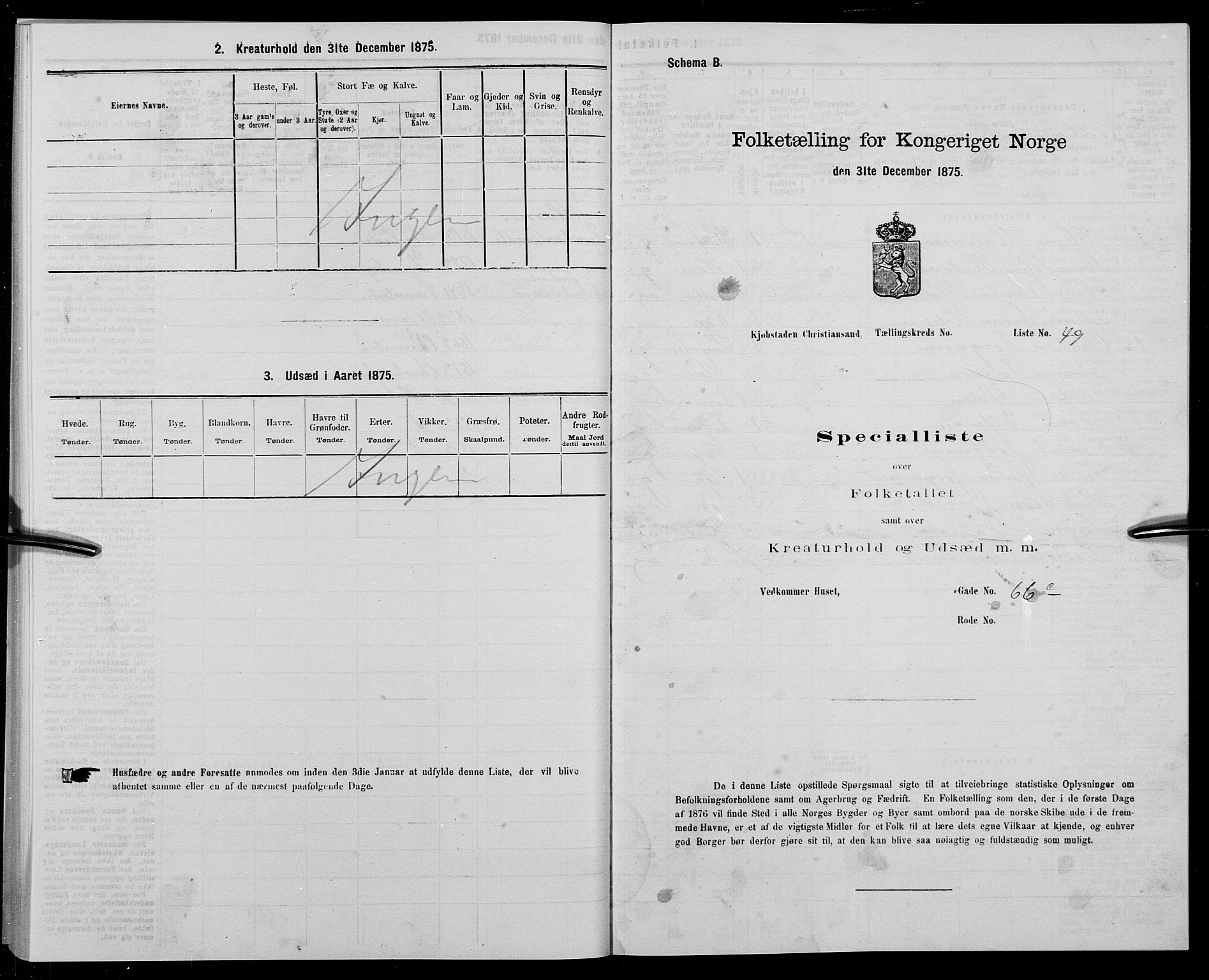 SAK, 1875 census for 1001P Kristiansand, 1875, p. 281