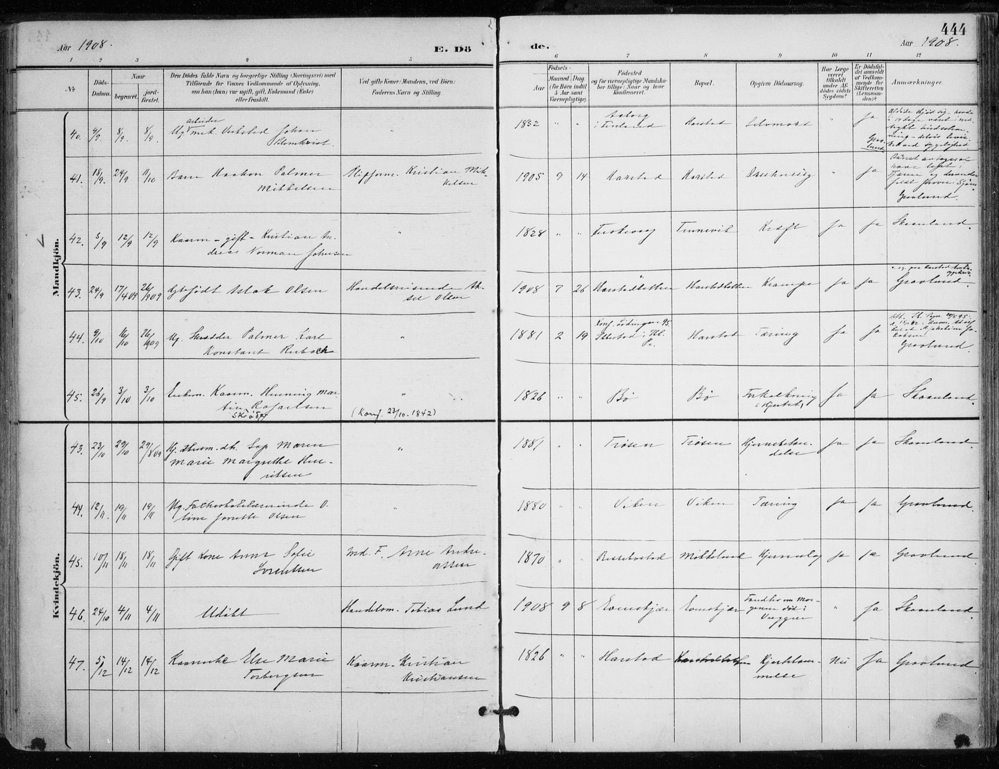 Trondenes sokneprestkontor, AV/SATØ-S-1319/H/Ha/L0017kirke: Parish register (official) no. 17, 1899-1908, p. 444