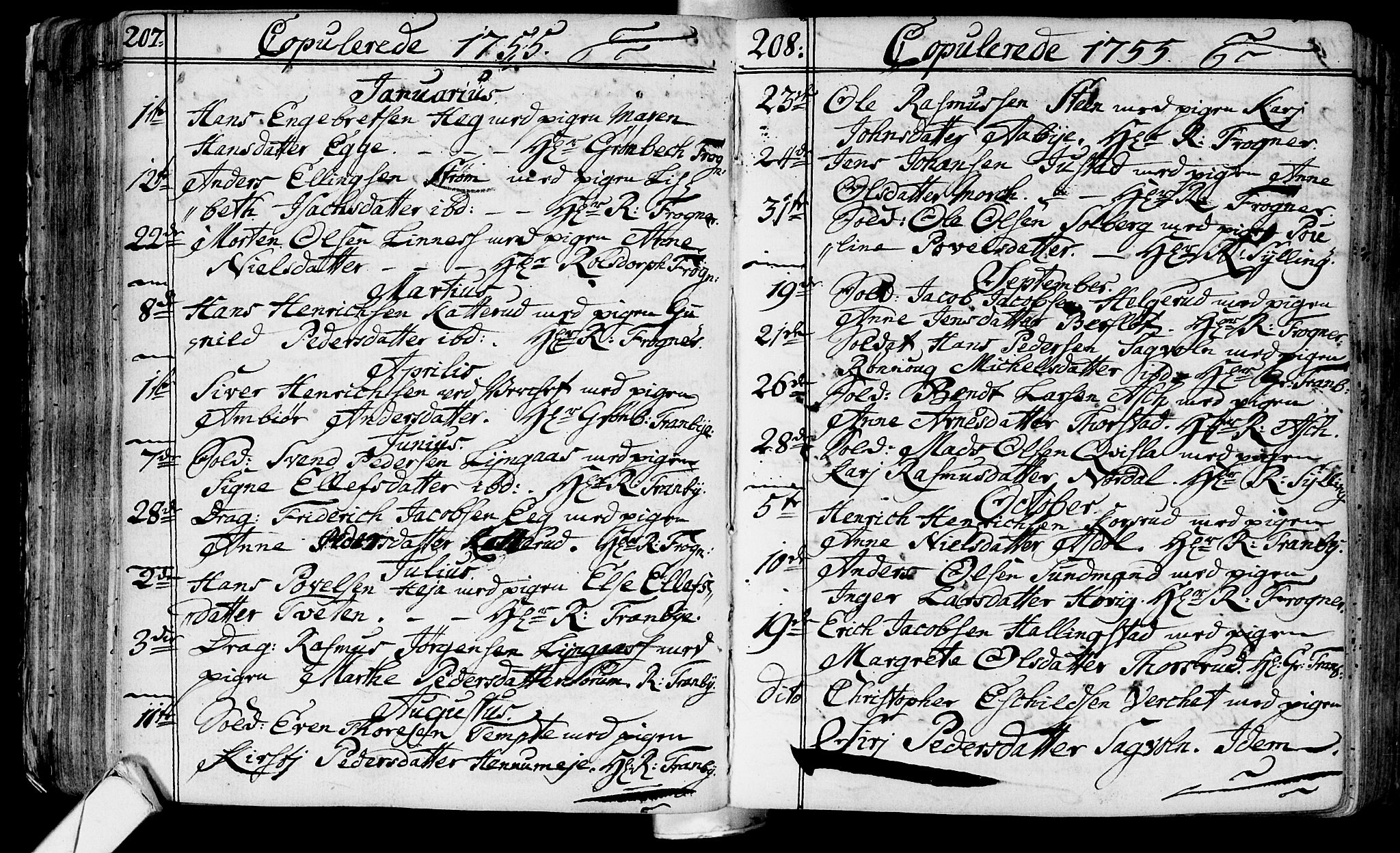 Lier kirkebøker, AV/SAKO-A-230/F/Fa/L0004: Parish register (official) no. I 4, 1749-1764, p. 207-208