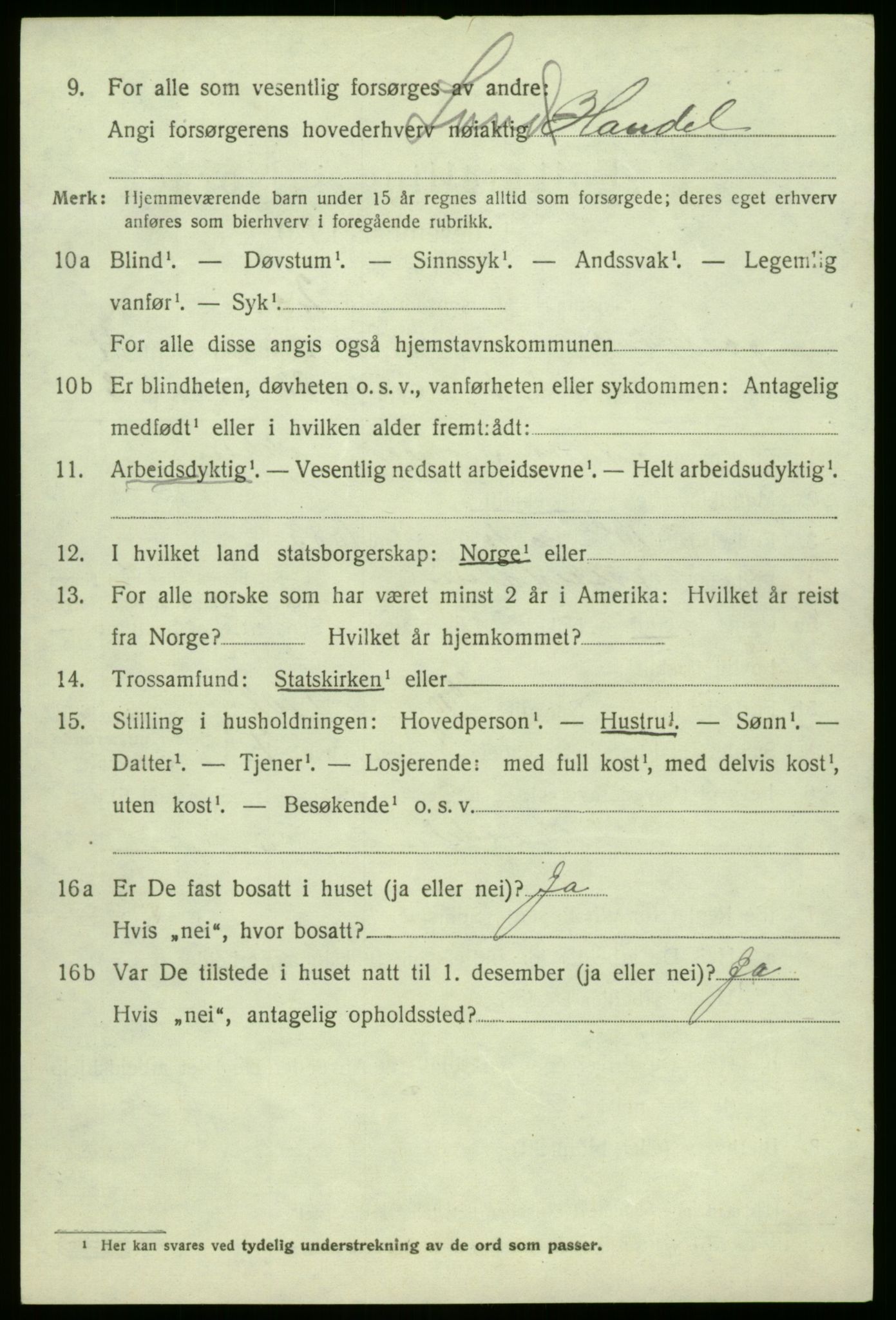 SAB, 1920 census for Jostedal, 1920, p. 1521