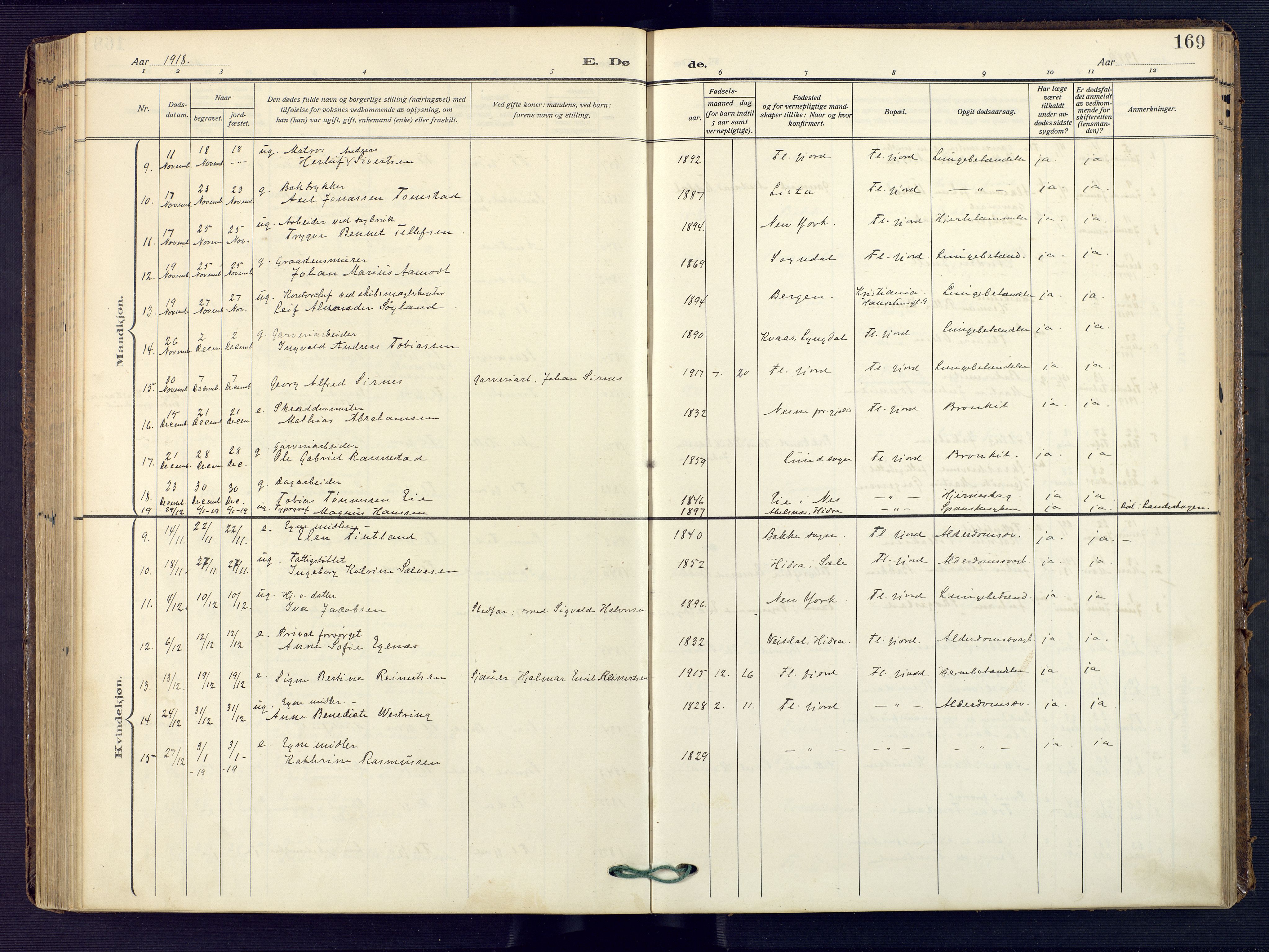 Flekkefjord sokneprestkontor, SAK/1111-0012/F/Fa/Faa/L0003: Parish register (official) no. A 3, 1913-1928, p. 169