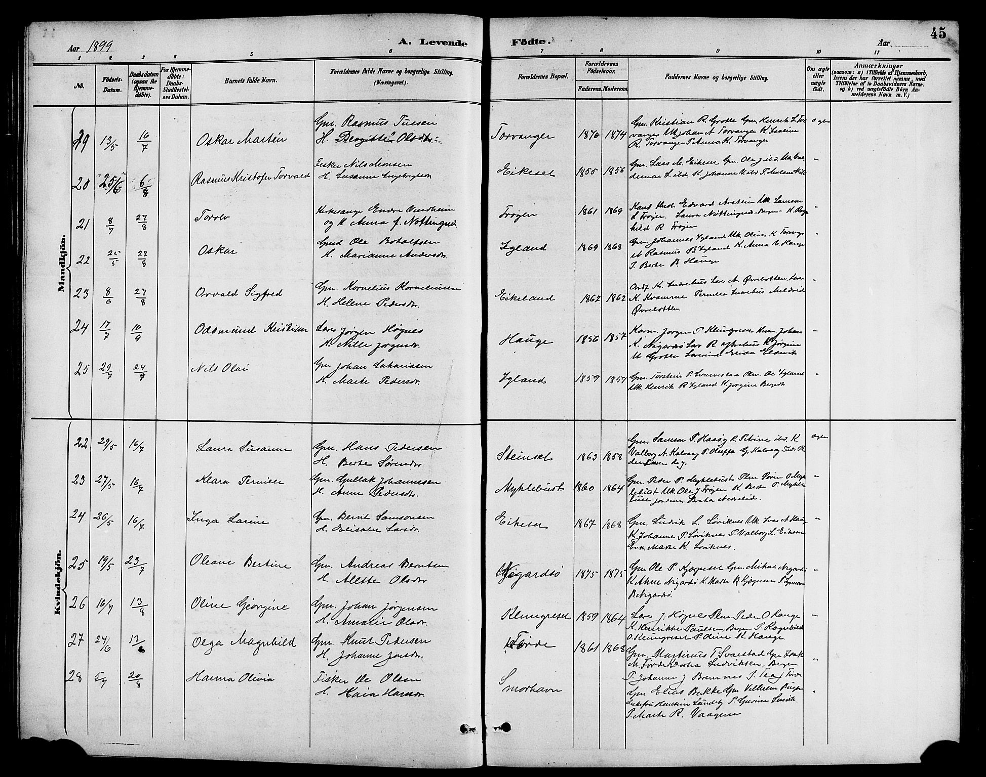 Bremanger sokneprestembete, AV/SAB-A-82201/H/Hab/Haba/L0003: Parish register (copy) no. A 3, 1890-1908, p. 45