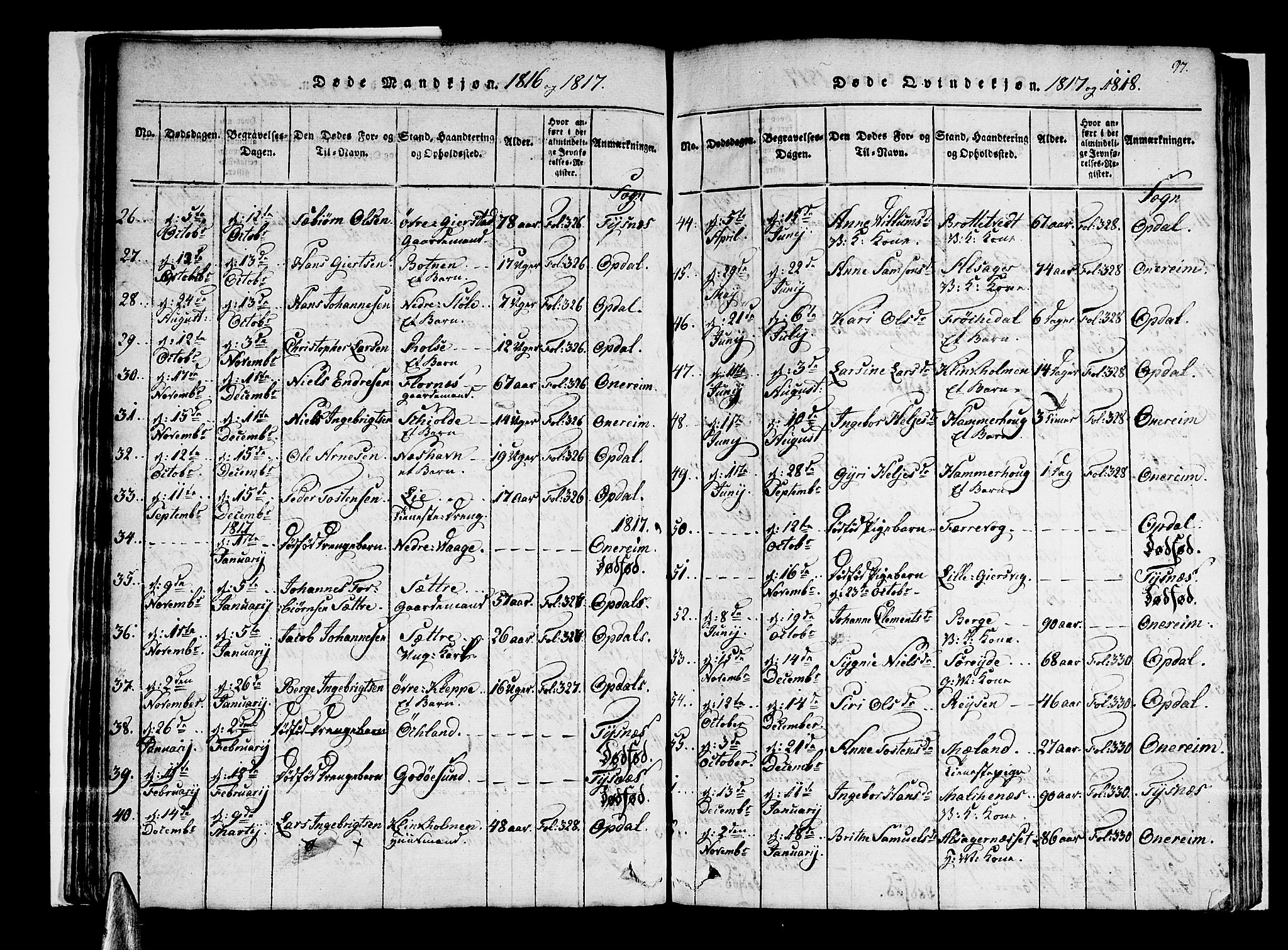 Tysnes sokneprestembete, AV/SAB-A-78601/H/Haa: Parish register (official) no. A 7, 1816-1826, p. 97