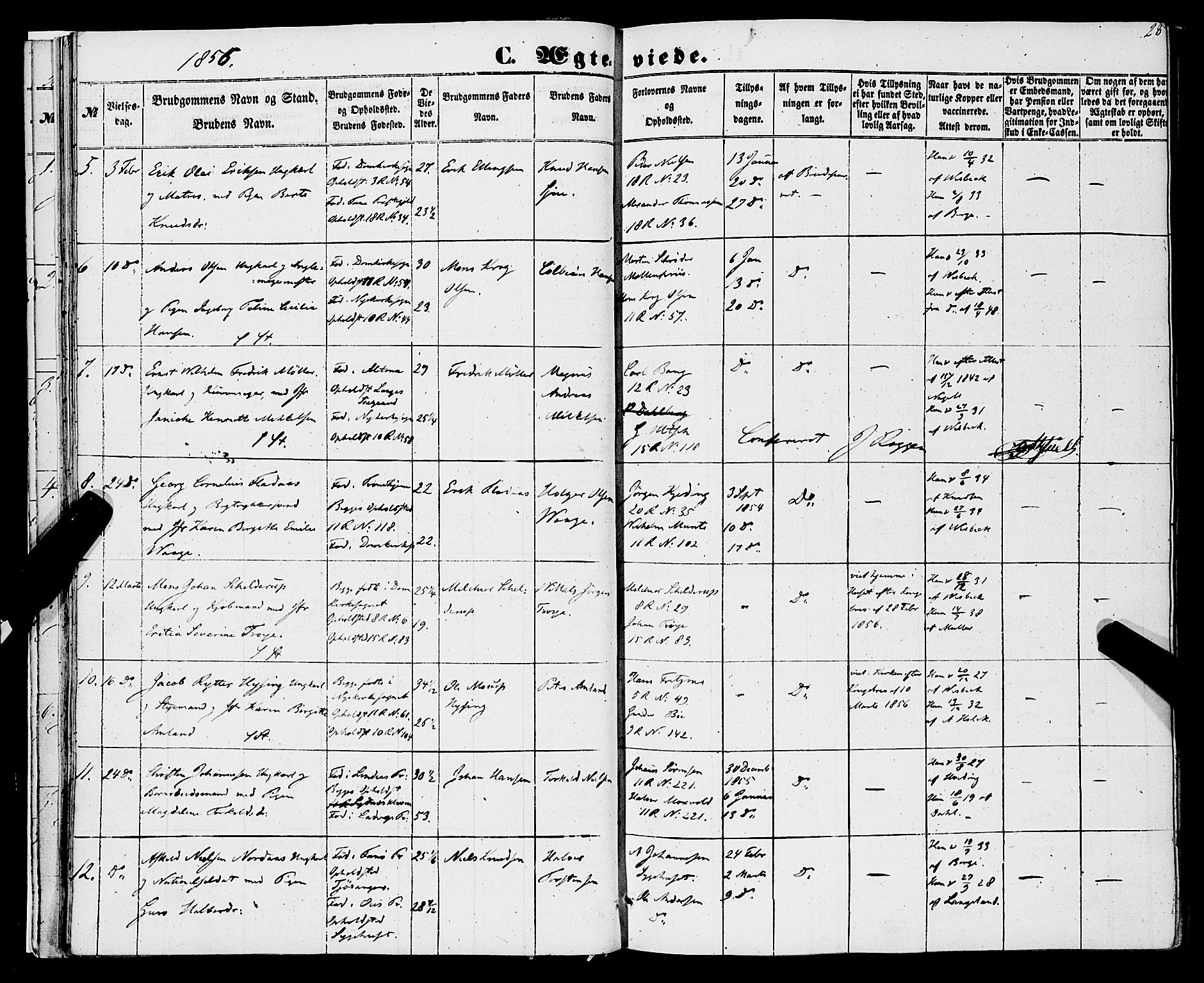 Domkirken sokneprestembete, SAB/A-74801/H/Haa/L0034: Parish register (official) no. D 2, 1853-1874, p. 28